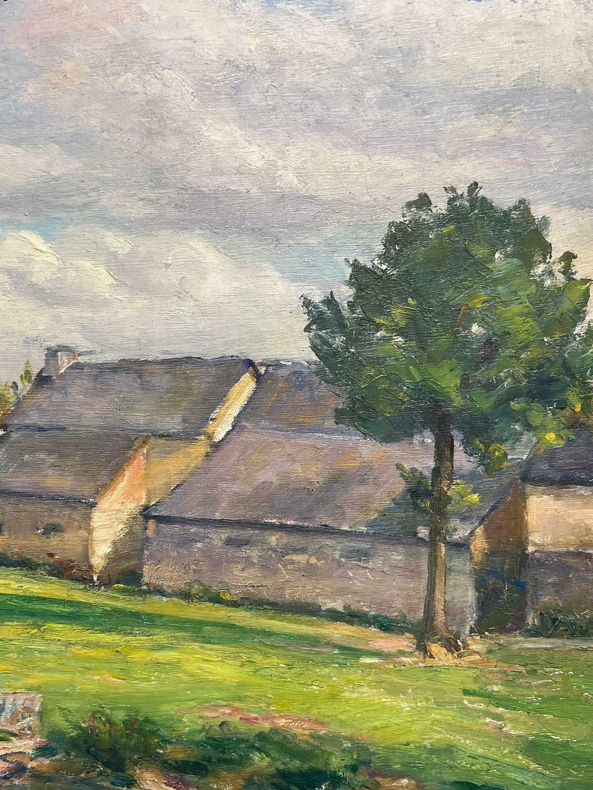Regine Davidfigure In Peaceful Village Scene By The Water Charming Oil Painting1950's photo vinterior