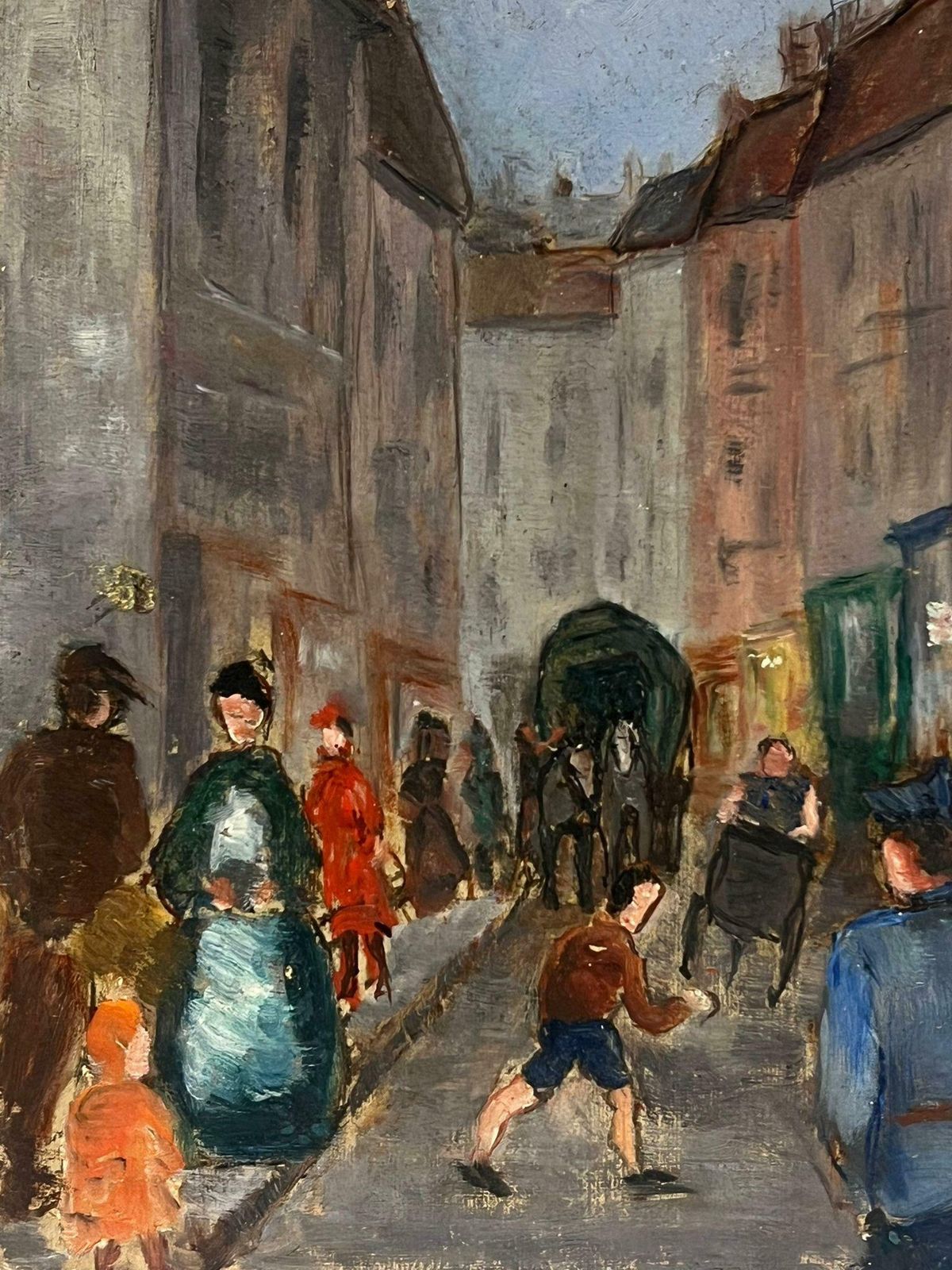 Simone Forgemid 20th Century French Post Impressionist Oil Busy French Town Street Figuresmid 20th Century photo for sale