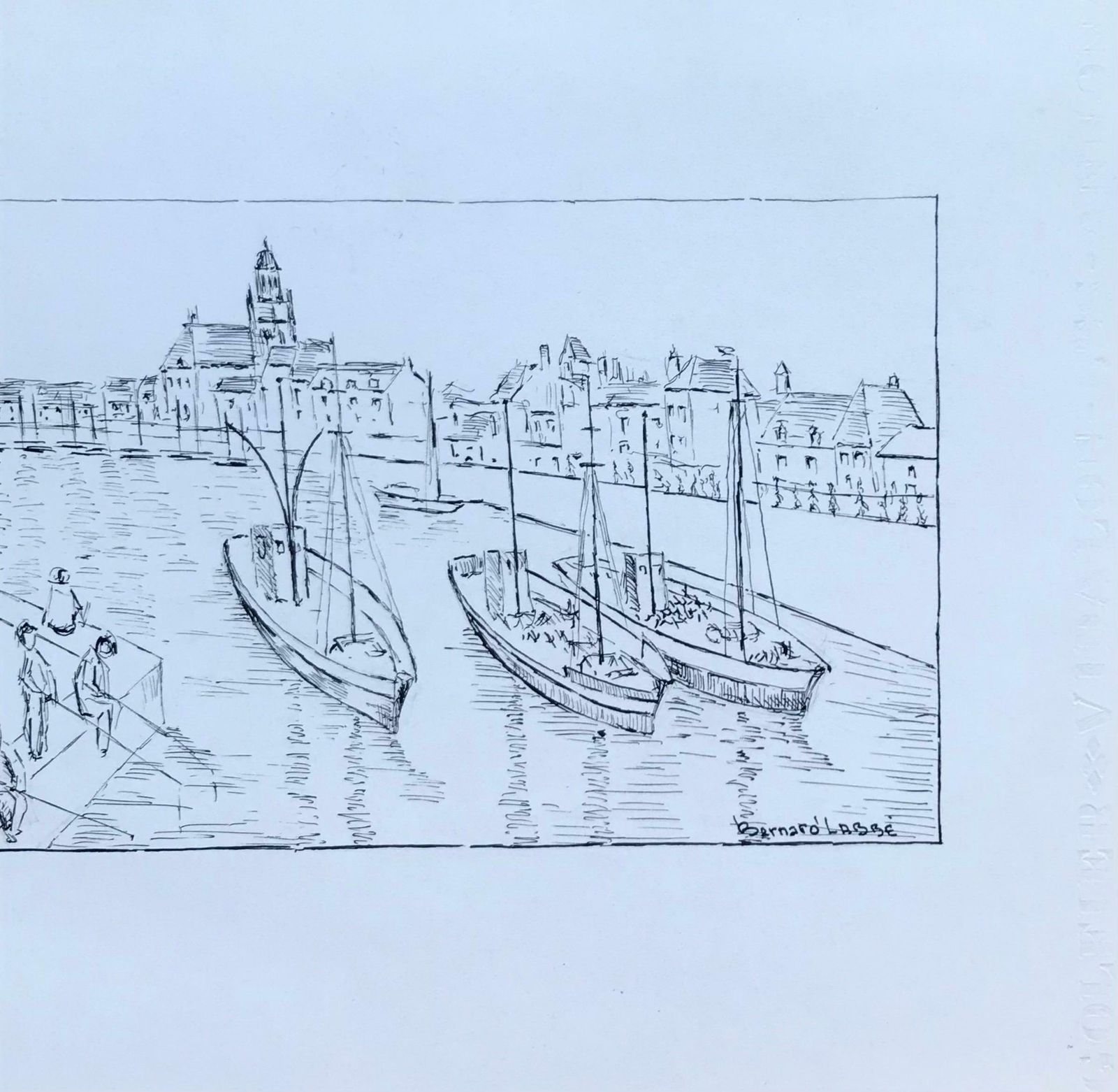 Bernard Labbe1950's Modernist/ Cubist Painting   Black And White Harbour Drawing1950's photo furniture