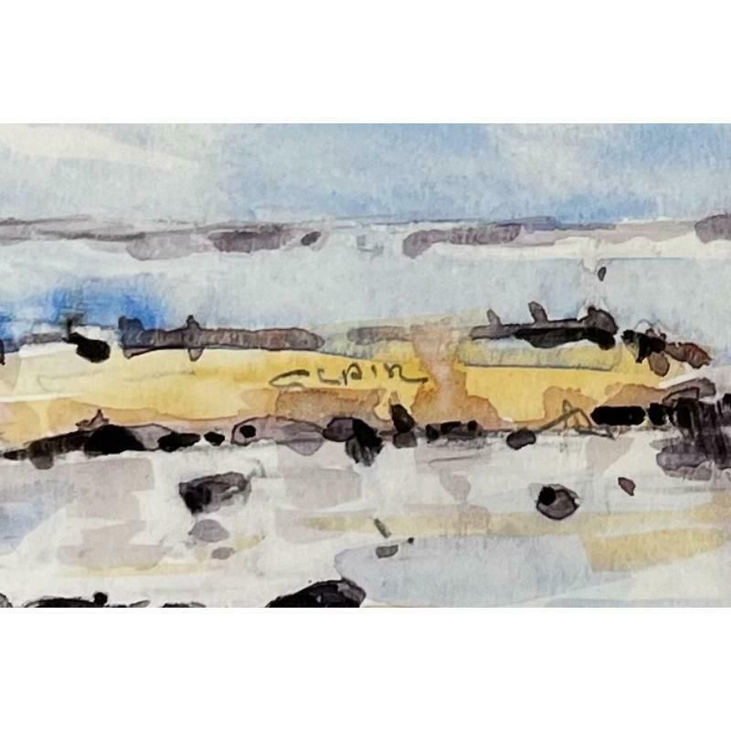 Unknownfrench Impressionist Watercolor Landscape   Rocky Shoreline Looking Out To Sea20th Century photo vinterior