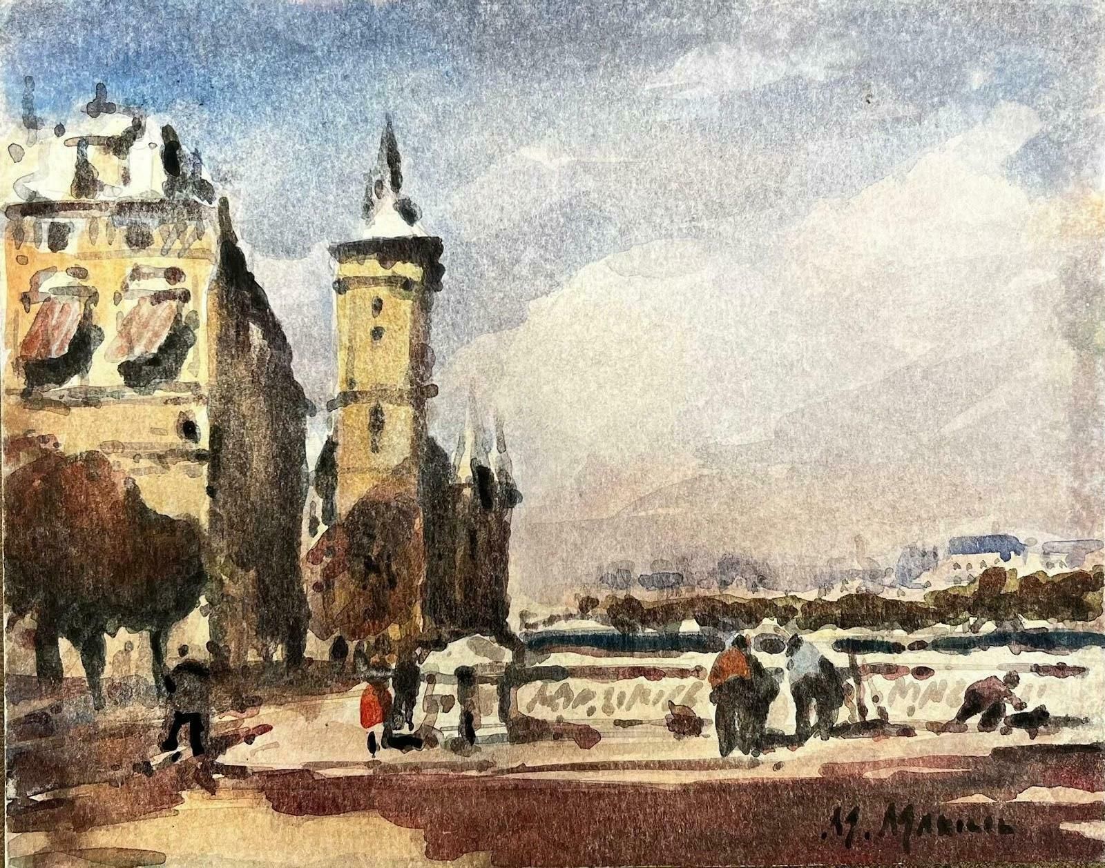 Unknownfrench Impressionist Watercolour Landscape   Urban Landscape With Tower20th Century