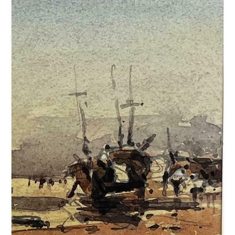 Unknownfrench Impressionist Watercolor Landscape   "Sailboats On The Shore At Low Tide"20th Century photo for sale