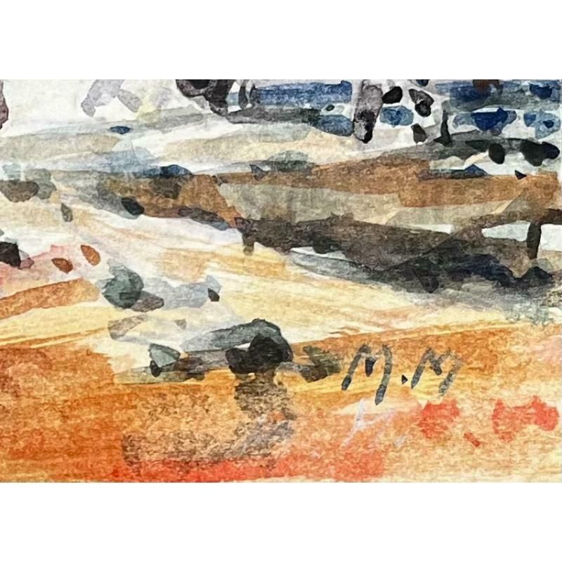 Unknownfrench Impressionist Watercolor Landscape Coastal Village With Boat And Figures20th Century photo Art