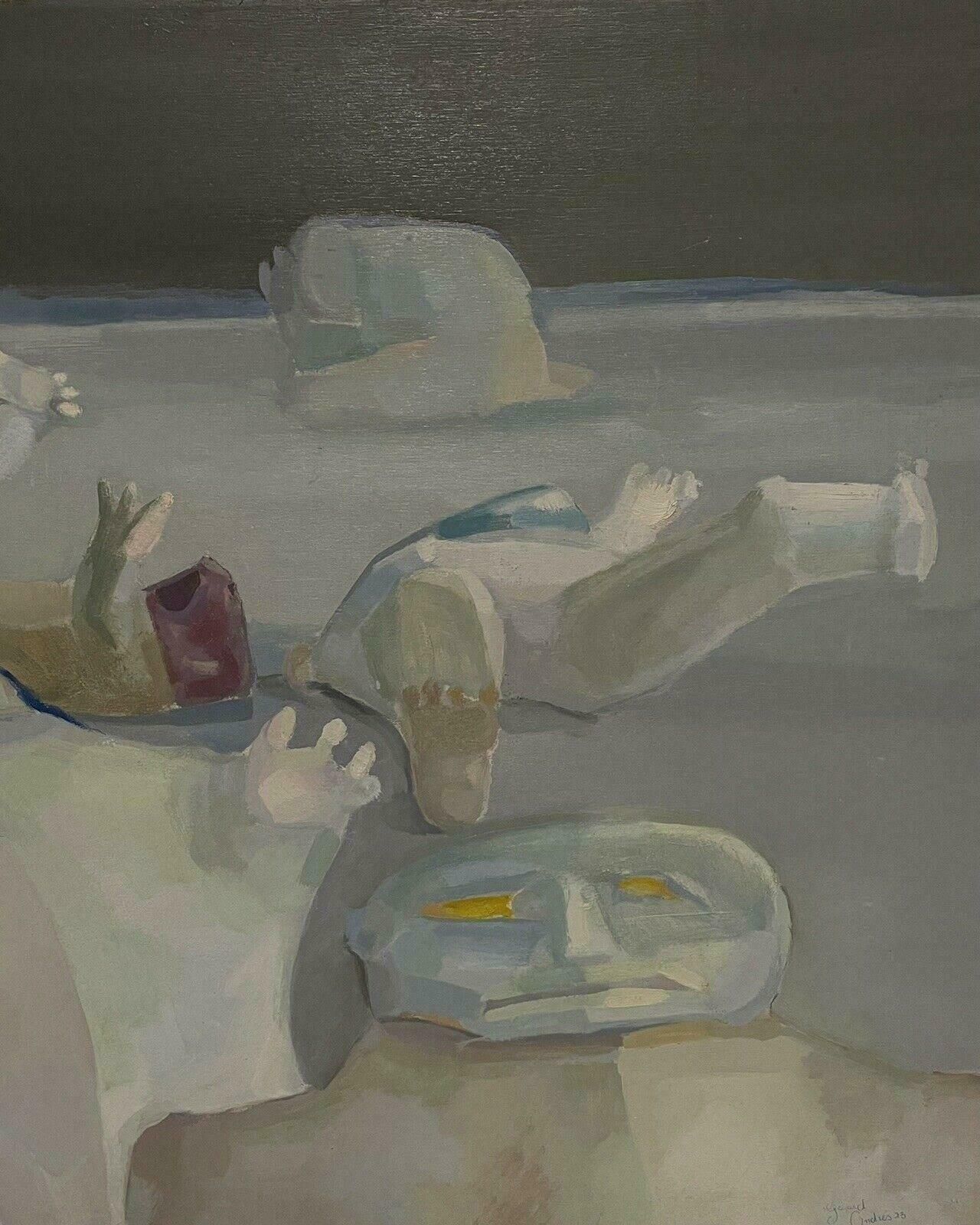 French 1970's1970's Very Large French Modernist Abstract Oil Painting Moon Surface Figuresc. 1970's photo Art
