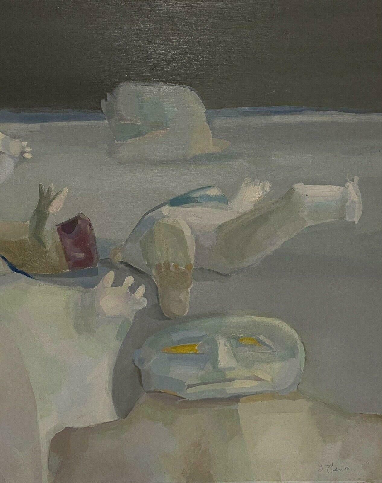 French 1970's1970's Very Large French Modernist Abstract Oil Painting Moon Surface Figuresc. 1970's photo buy