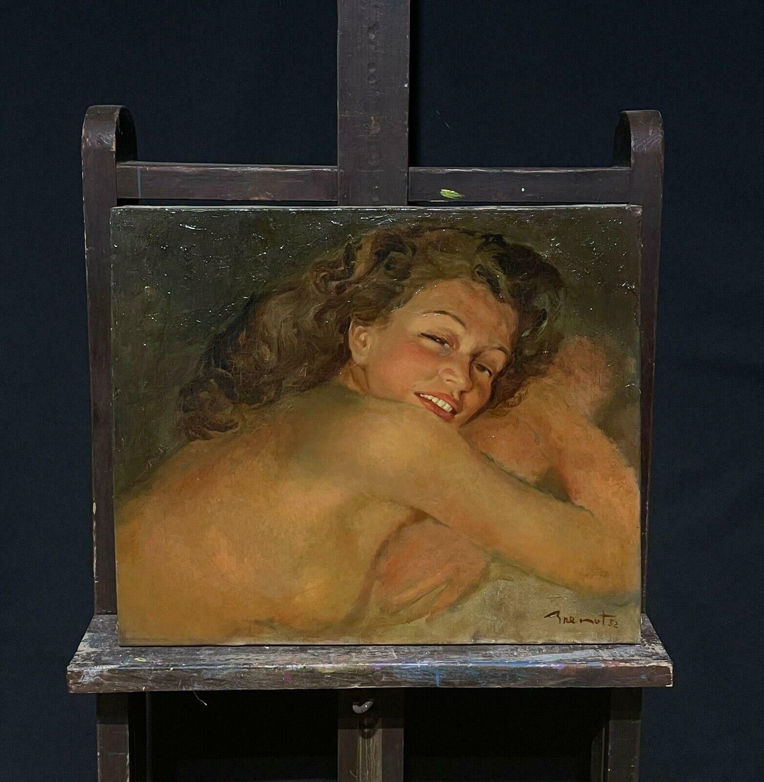 Unknown1950's French Signed Oil Portrait Of A Nude Lady Soft Lighting photo furniture