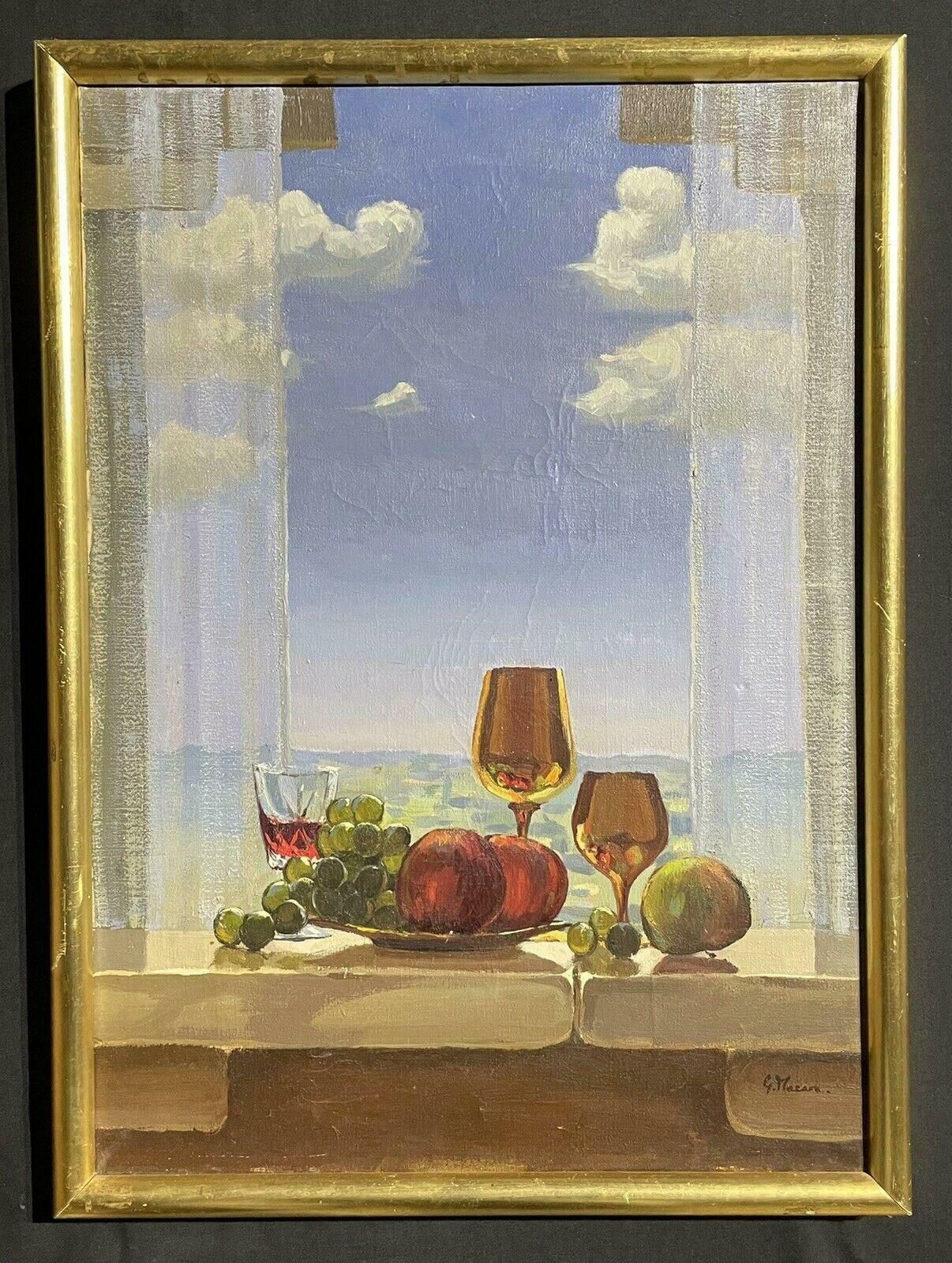 Unknownfrench Surrealist Signed Oil Painting   Still Life By Window Sill photo furniture