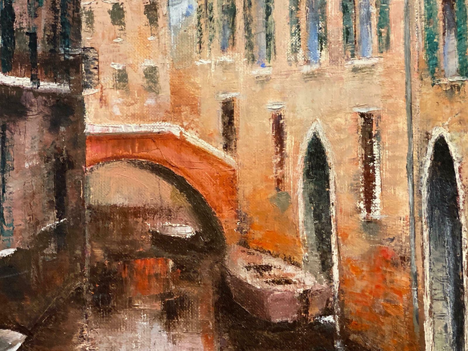 Louis Del Bianco (B.1925venice Tranquil Canal Backwater, Original Oil Painting On Canvas20th Century photo 1226.0