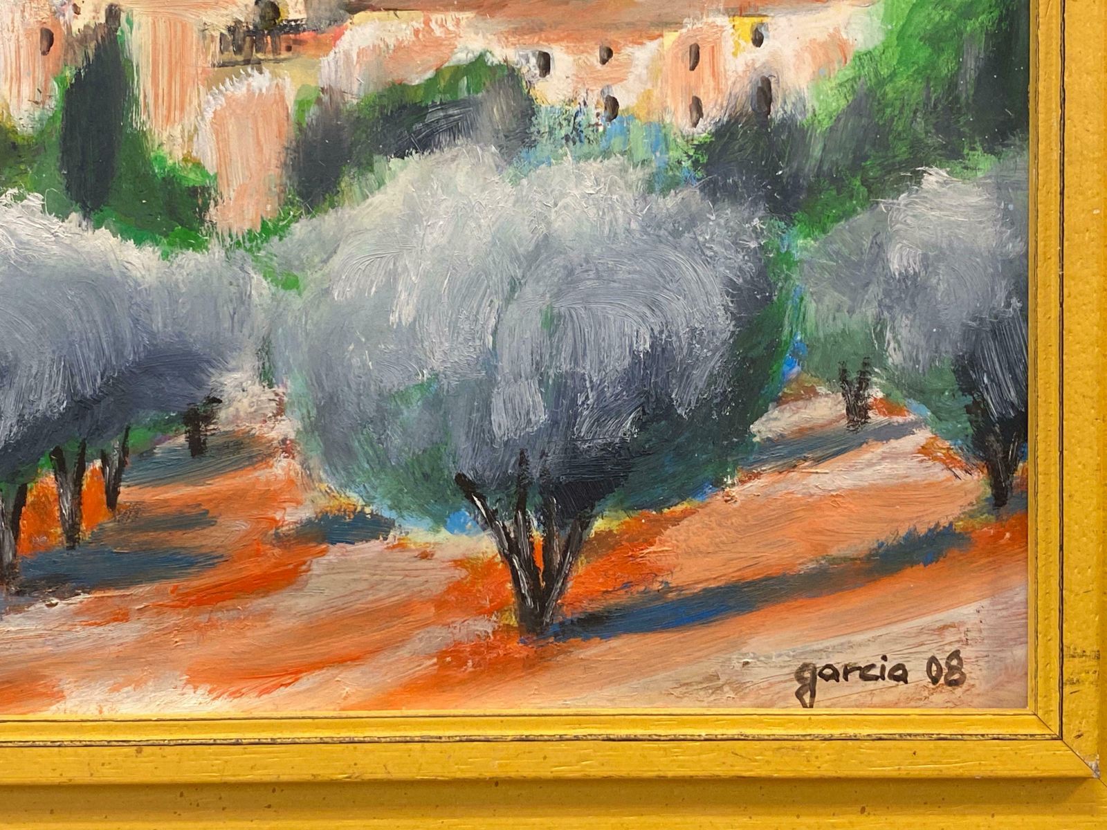 Spanish Oilsun Scorched Spanish Hill Top Perched Village, Signed Oil Painting photo for sale