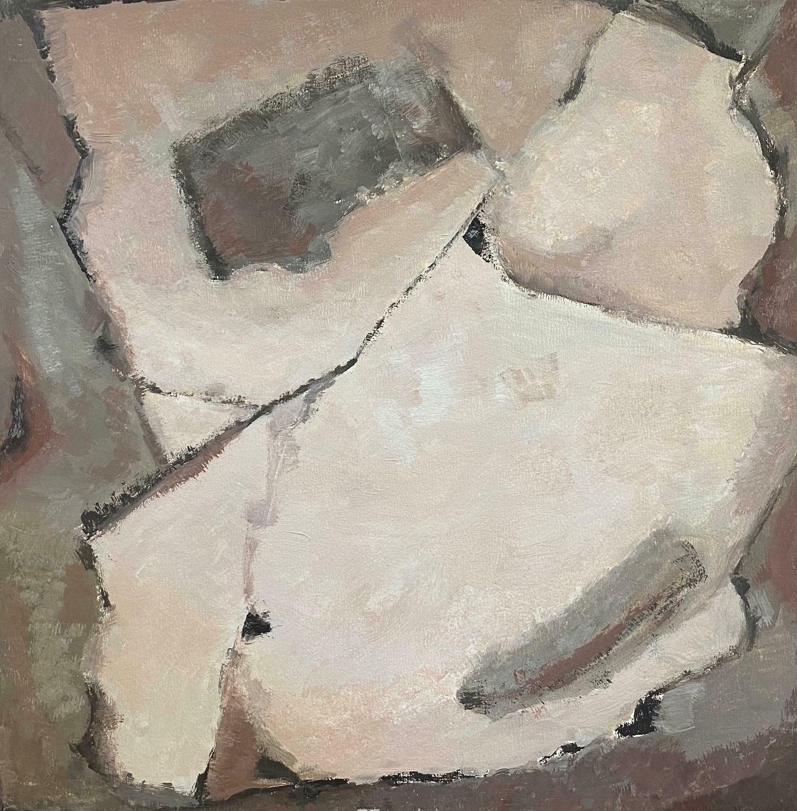Yvette Dubois Habasqueabstract Expressionist Original Oil Painting   Pink Greys Ochre Colors2007