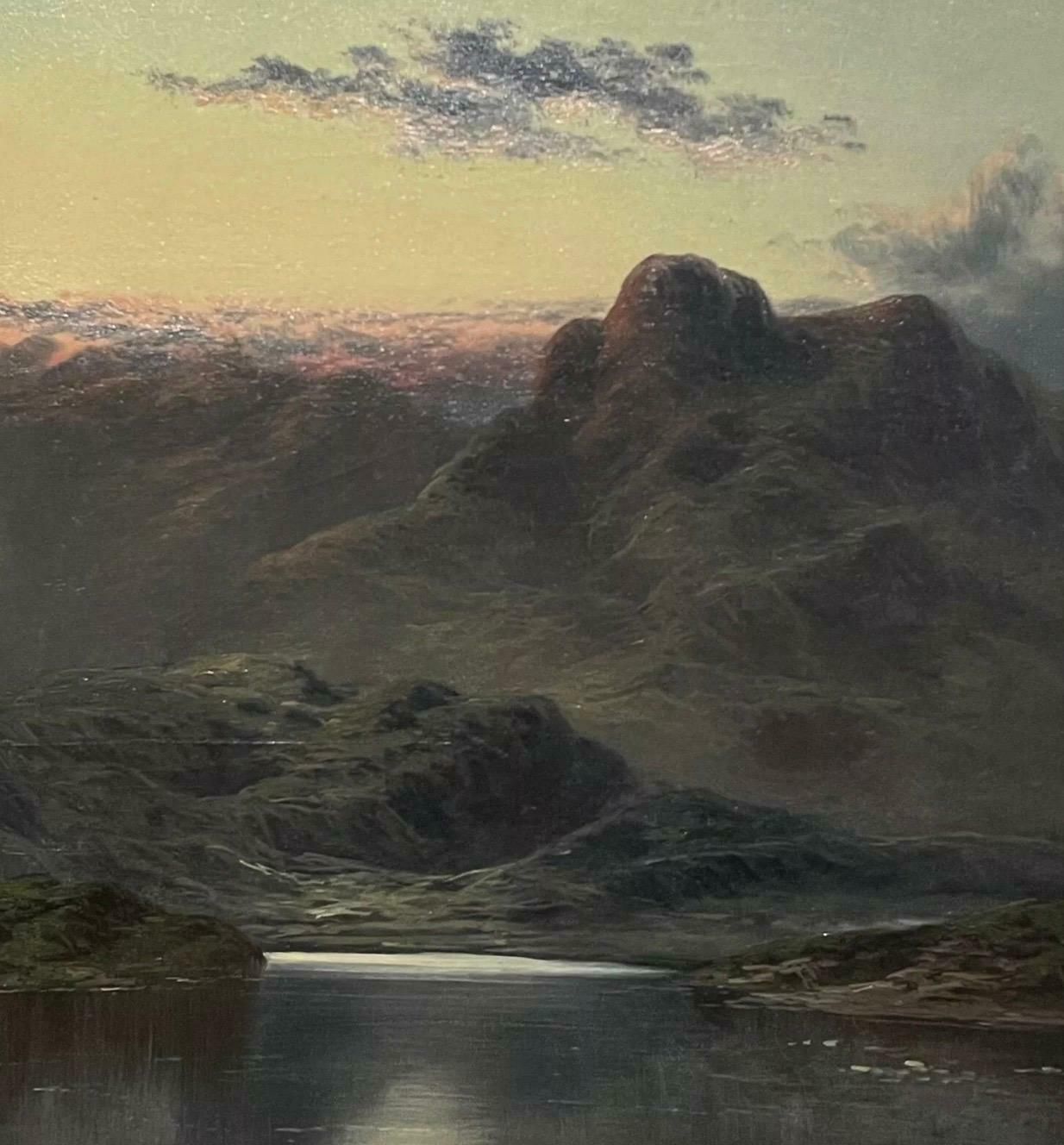 David Hicksfine Victorian Scottish Loch Scene With Mountains, Signed Antique Oil Painting photo Art