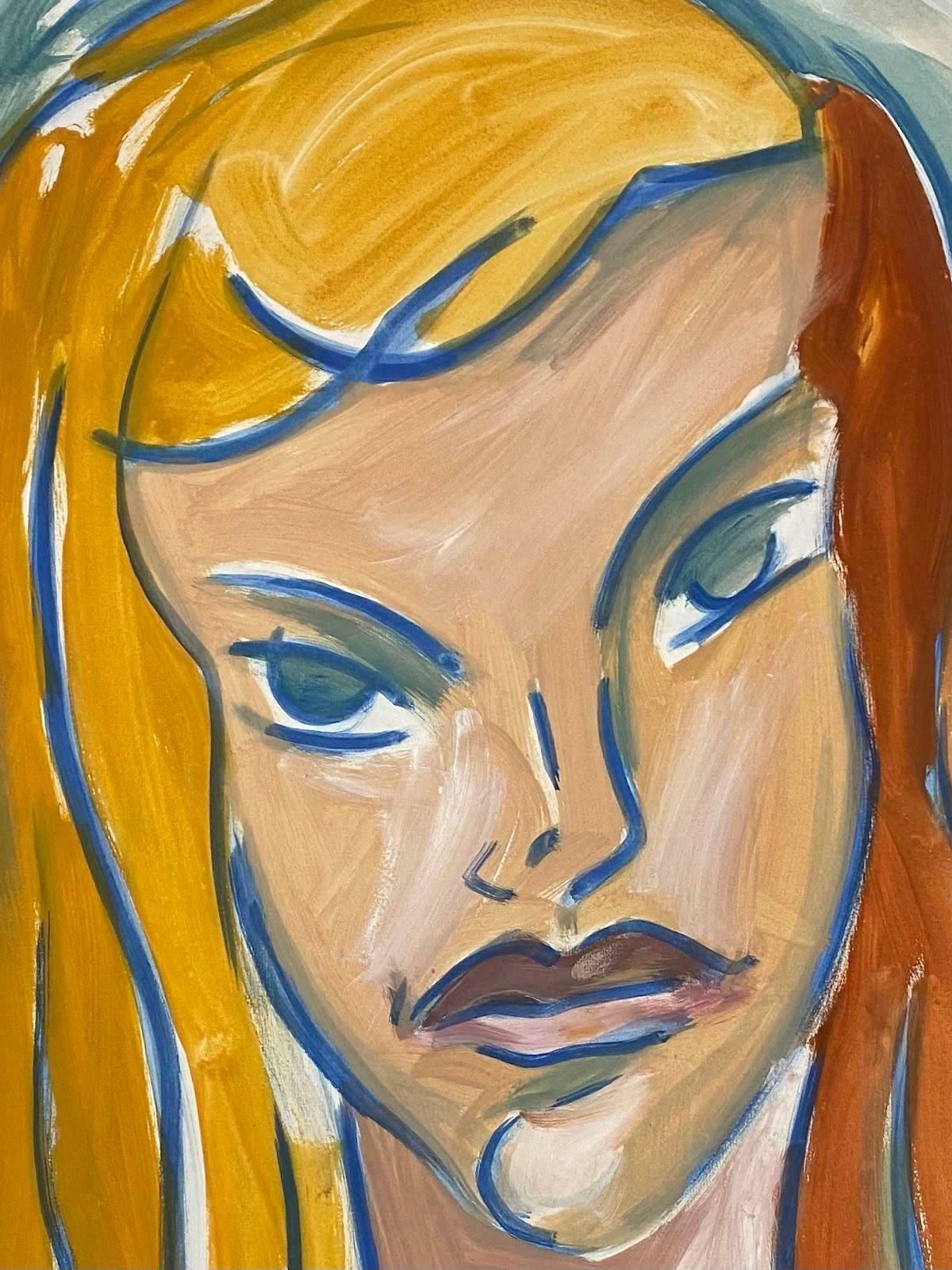 Unknown20th Century French Modernist Gouache Painting Portrait Of Ginger Haired Femalec. 1980 photo for sale