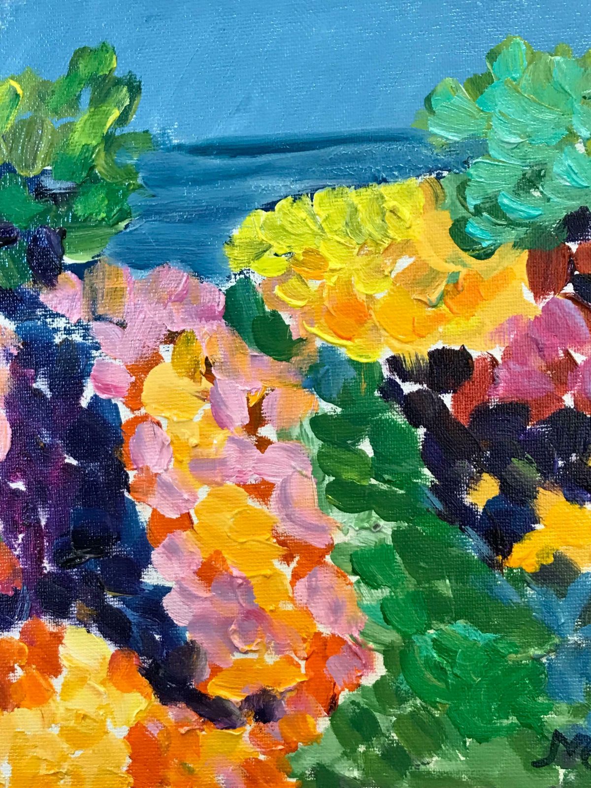 Maggy Claryssebright & Colorful French Impressionist Oil Painting Abstract Dotty Landscapec. 2000 photo for sale
