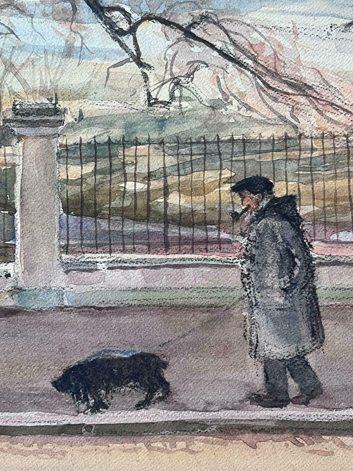Jean Laforguemid 20th Century French Signed Painting Figures Dog Walking In The Winter Park photo 608.0