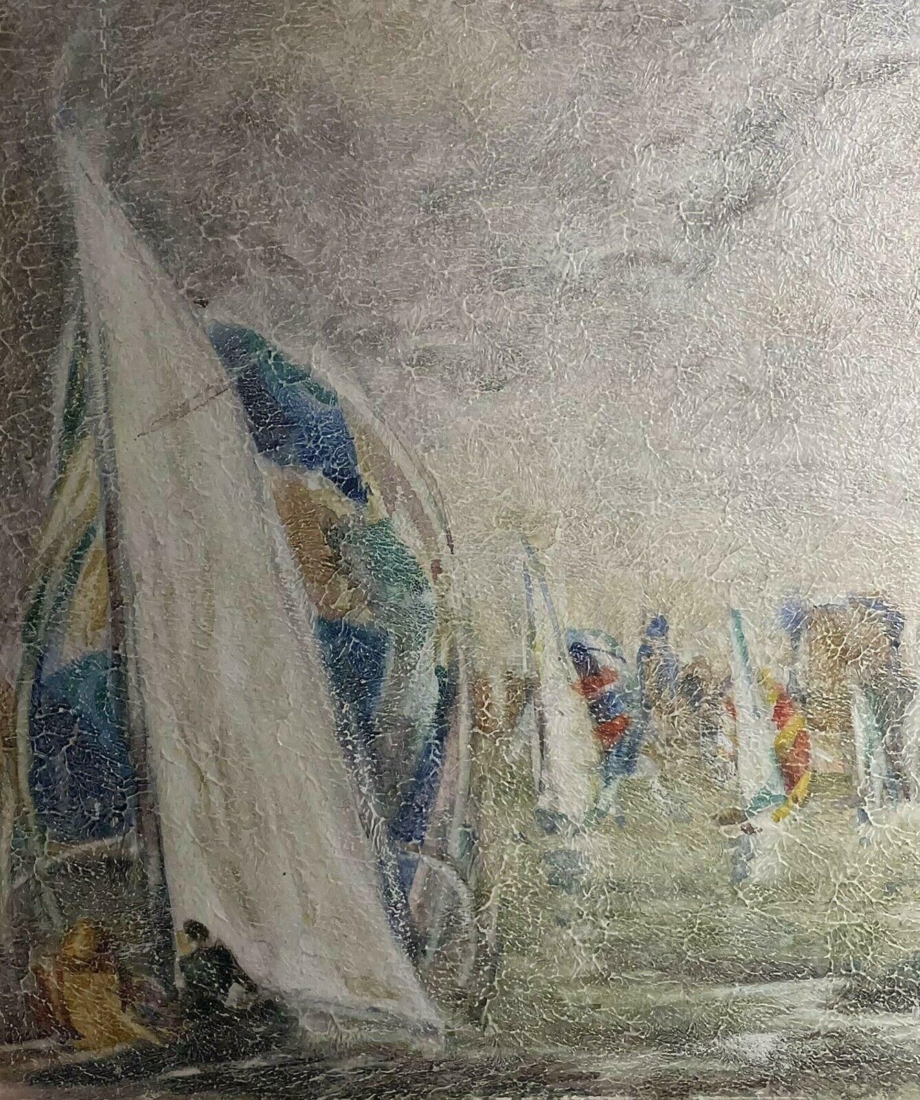 Unknownracing Yachts Flotilla At Sea, Signed 1970's French Modernist Oil Painting photo for sale