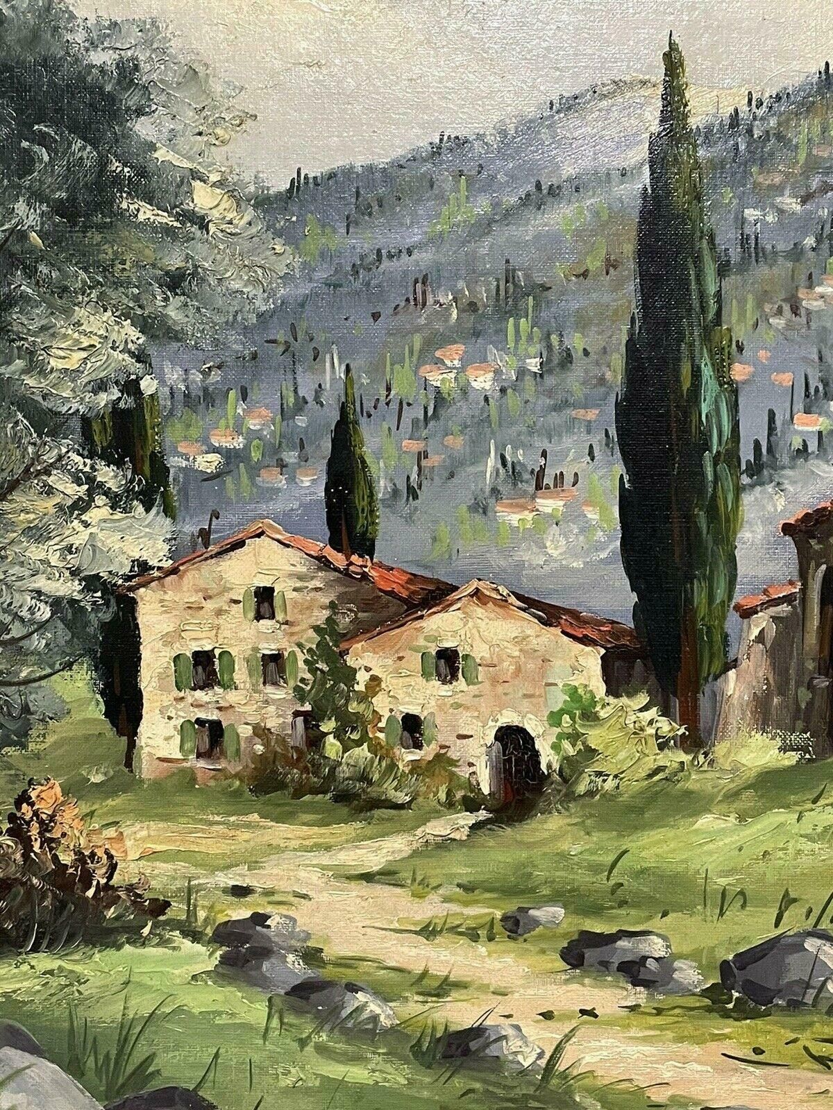 photo furniture Unknownsigned French Impressionist Vintage Oil   Provencal Landscape With Old Church20th Century