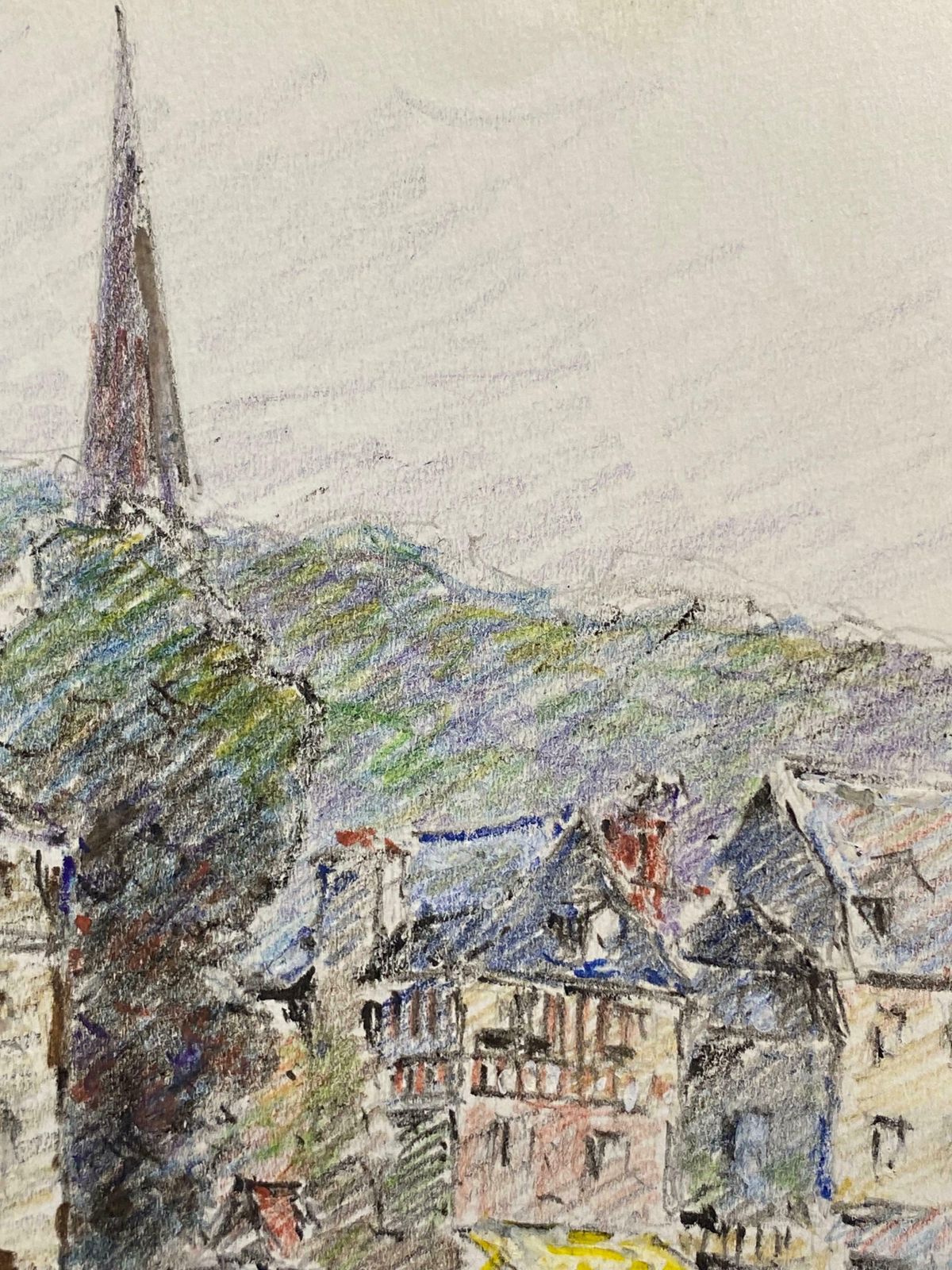 Camille Meriotantique French Signed Impressionist Crayon Drawing Boats In Honfleur Harbourc. 1940's photo 403.0