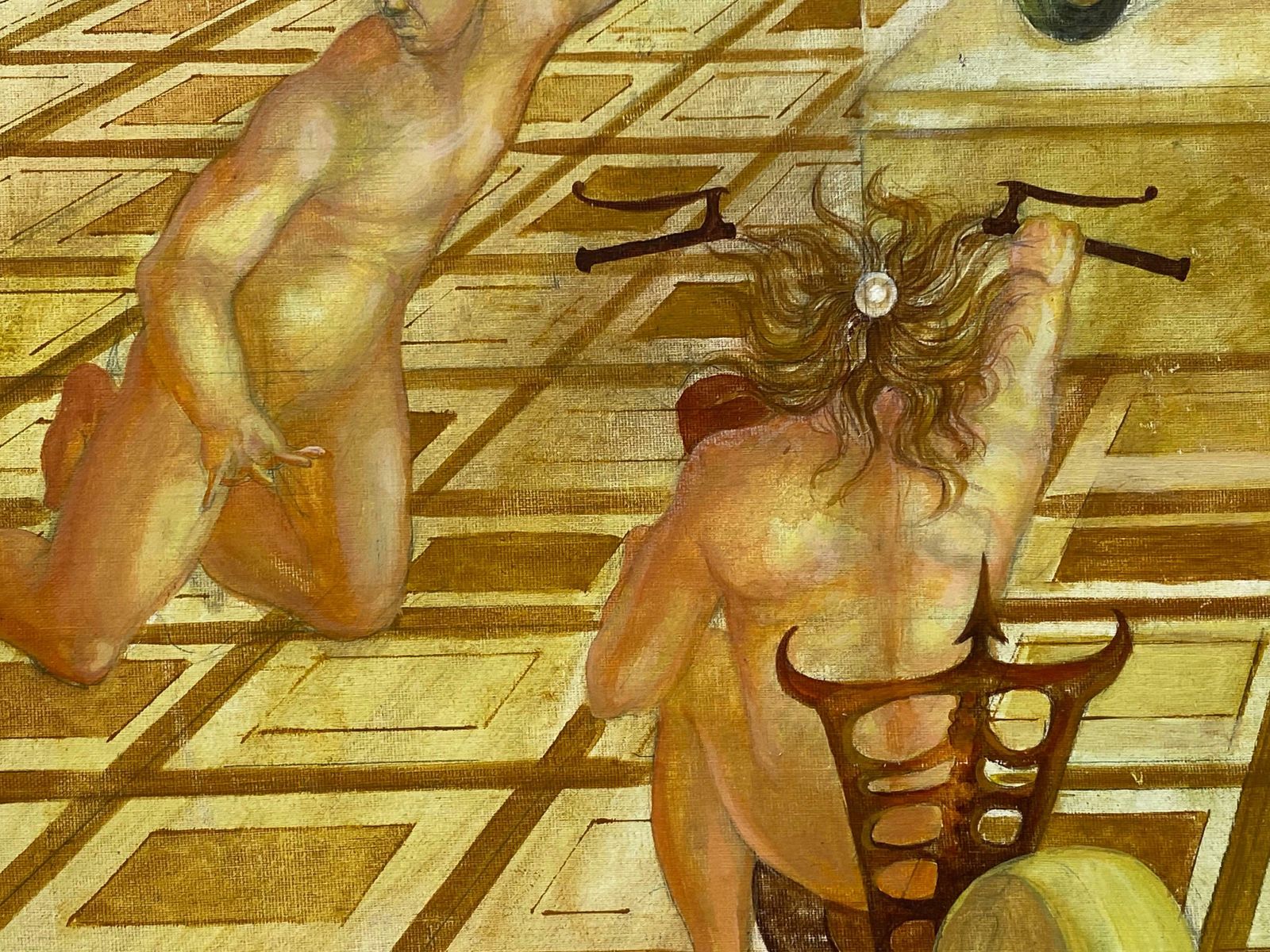 Andresfrench Surrealist Oil Painting Figurative Scene Male Nudes In Desertc. 1970s photo 1532.0