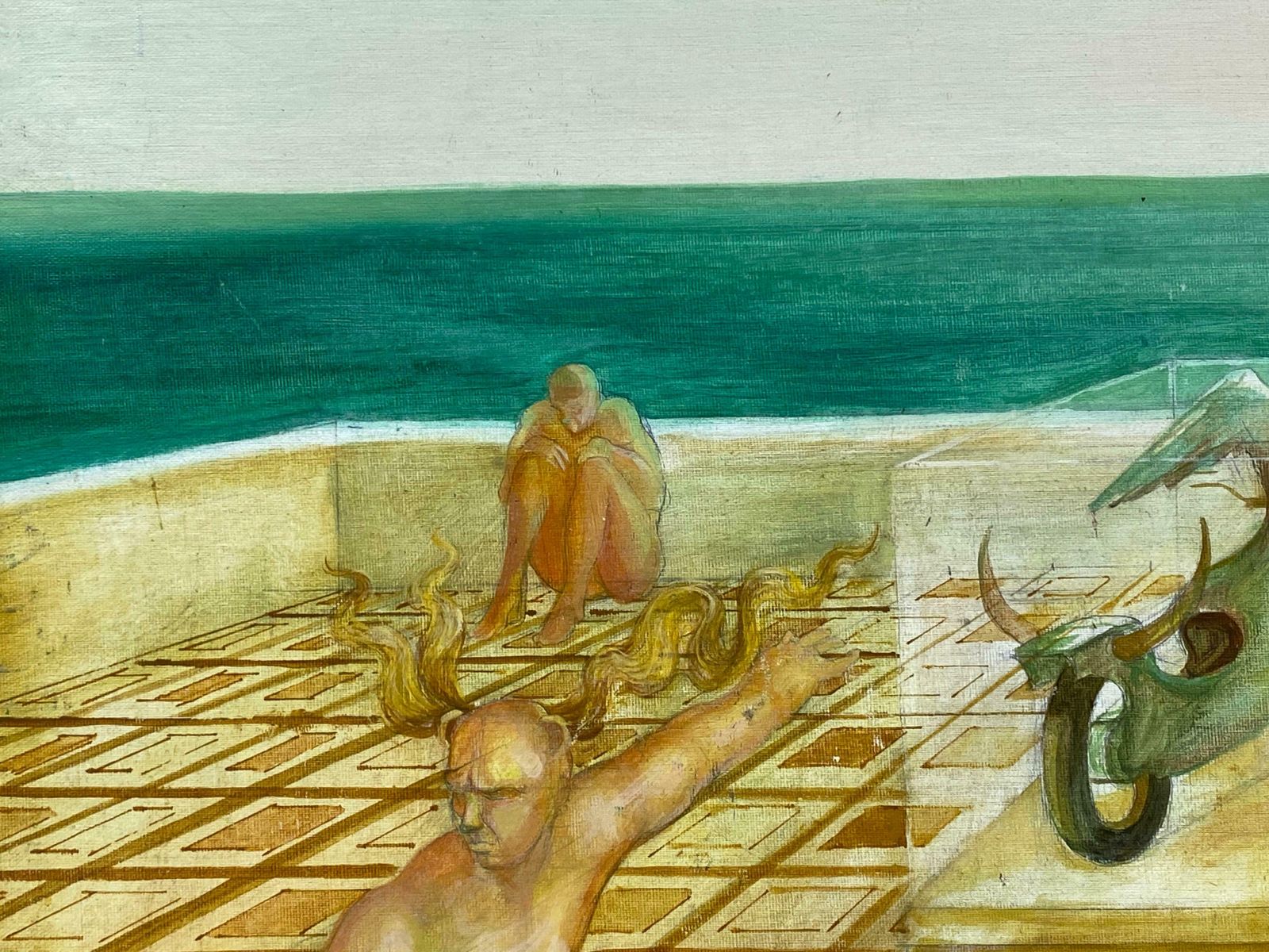 Andresfrench Surrealist Oil Painting Figurative Scene Male Nudes In Desertc. 1970s photo vinterior