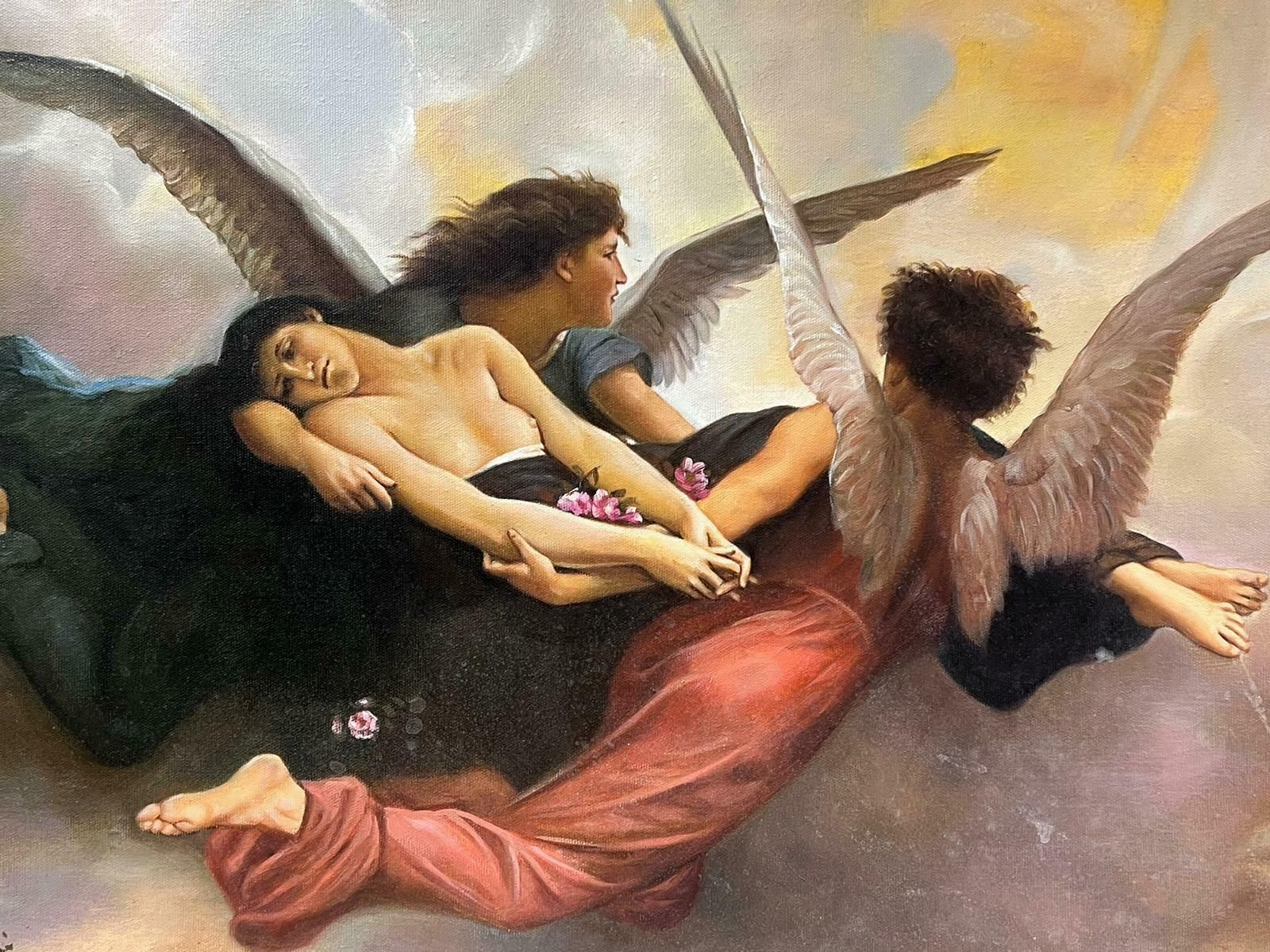 Classicallarge Mythological Classical Oil Painting Winged Angels With Naked Figure In Sky photo furniture