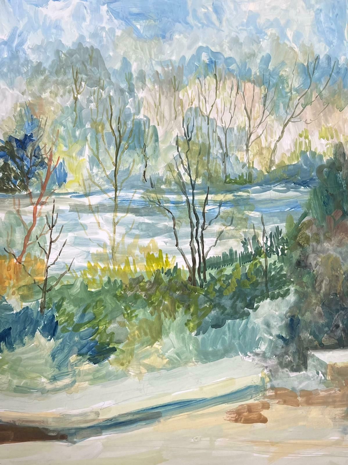 Bernard Labbe20th Century Modernist Painting Path Along The Tall Tree River Bank1950's photo vinterior