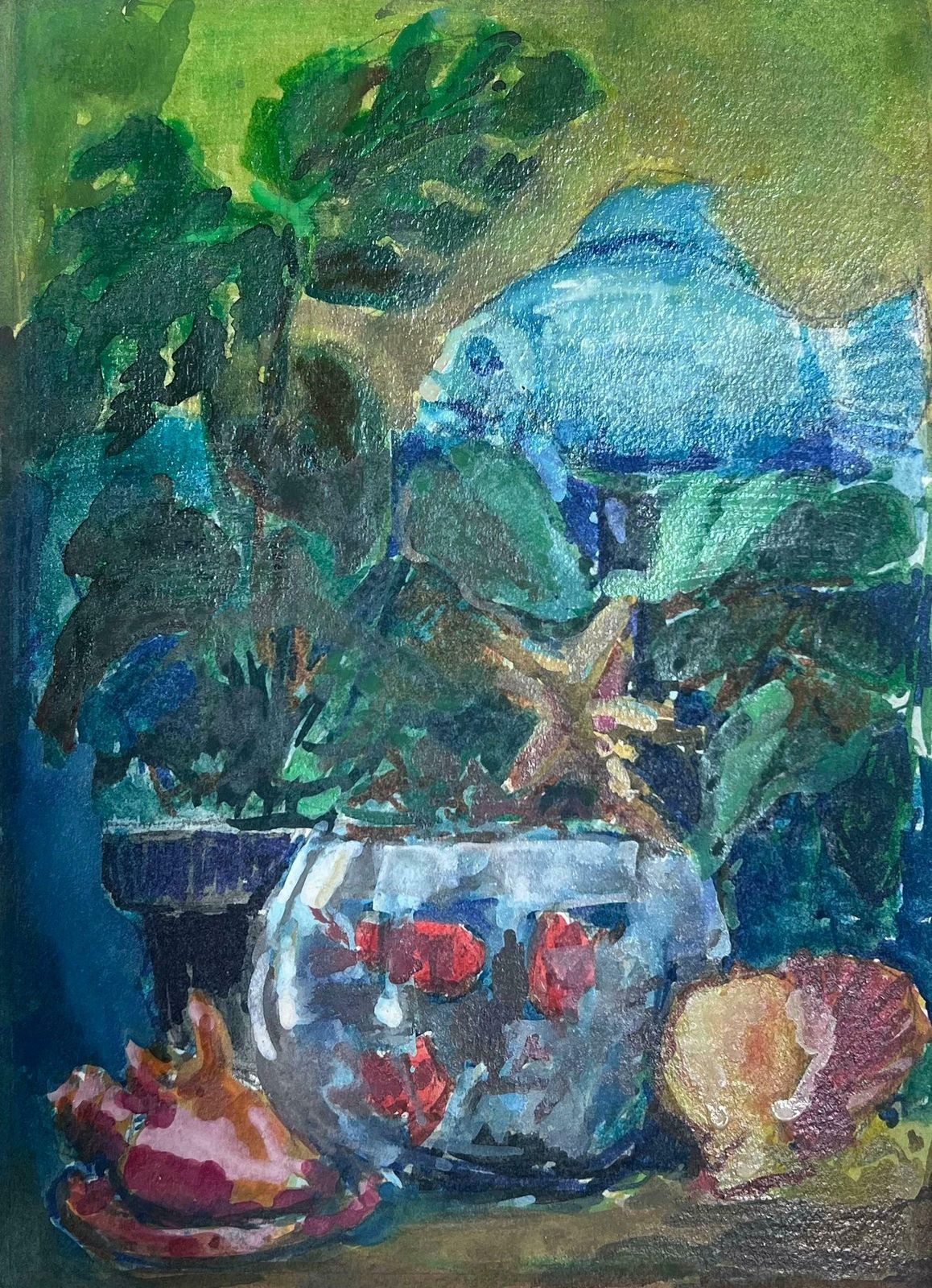 Guy Nicod20th Century Fish Bowl And Blue Fish French Interior Modernist Painting