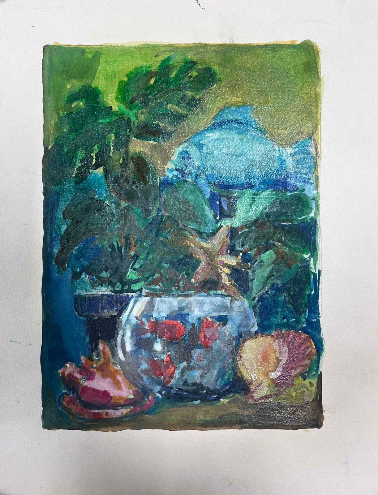 Guy Nicod20th Century Fish Bowl And Blue Fish French Interior Modernist Painting photo furniture