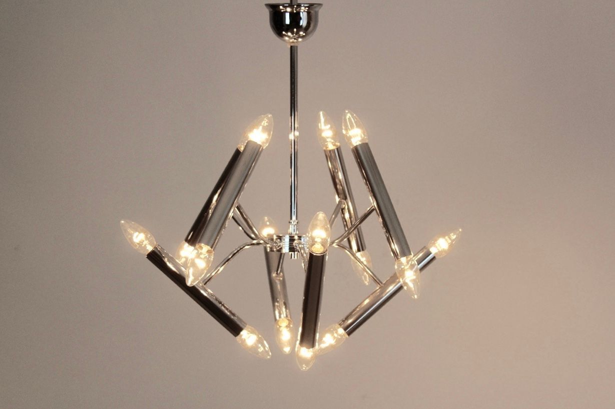 Geometrical Chrome Chandelier From Boulanger, 1960s photo vintage