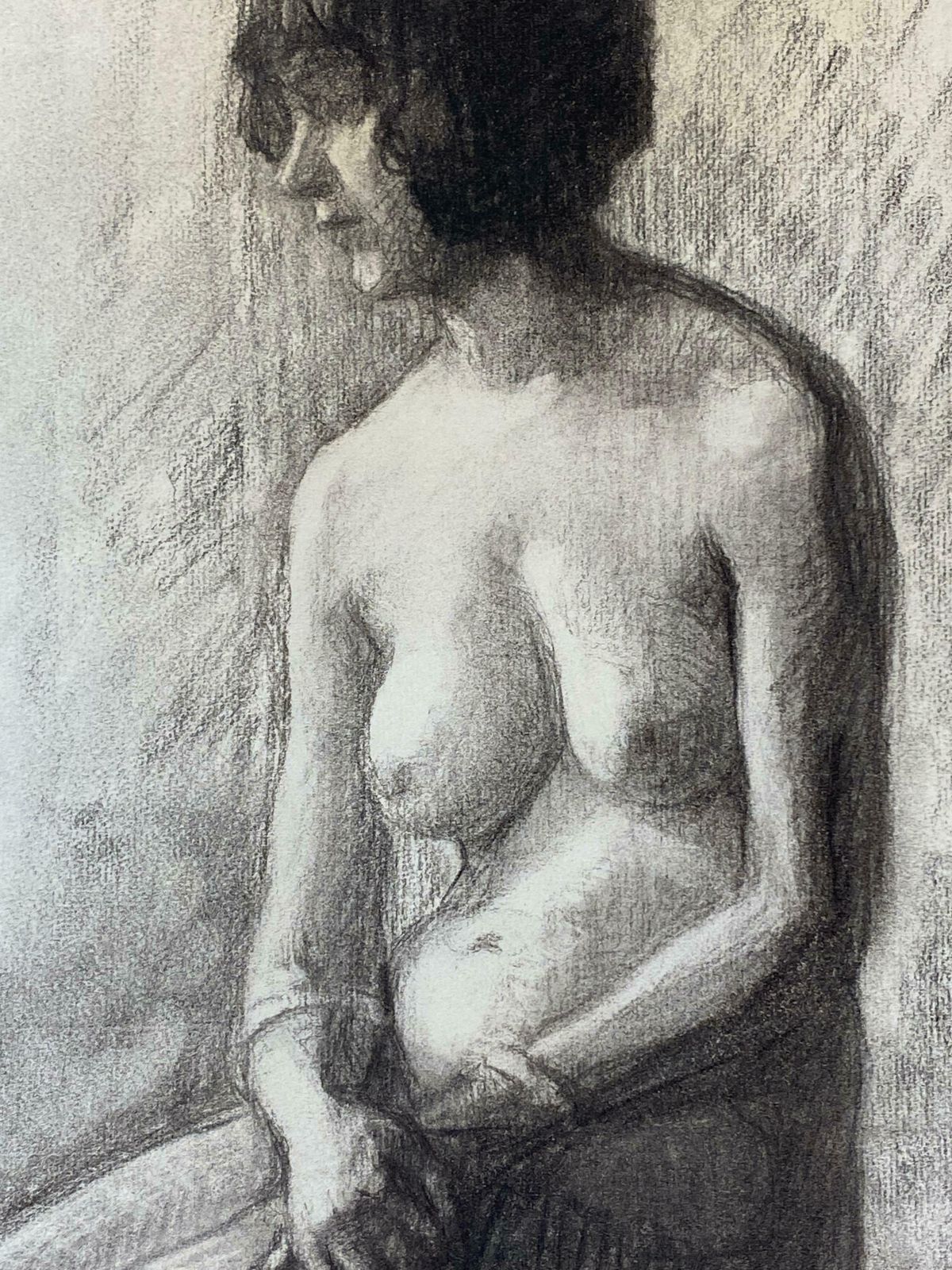 Unknown1920's French Charcoal Sketch Of Seated Nude Lady The Artists Model1920's photo Art
