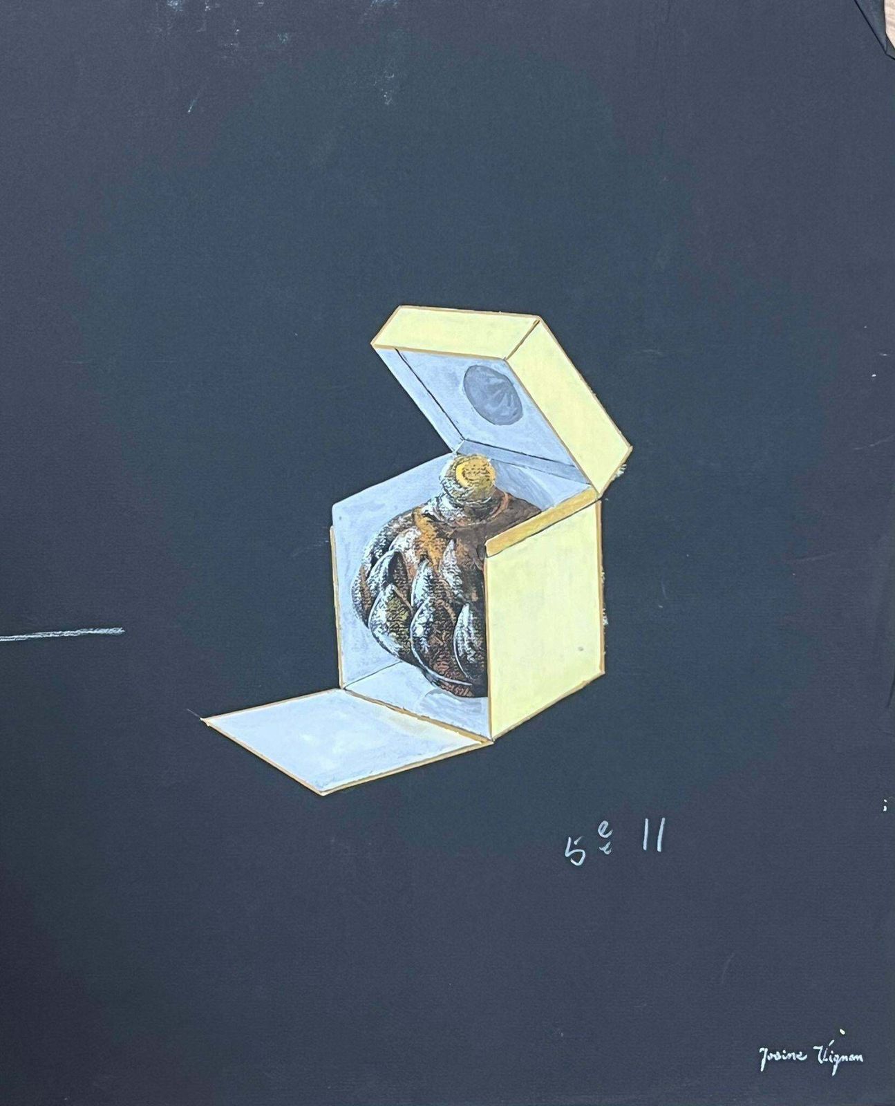 Josine Vignonmid Century French Glass Ornament In Yellow Box Gouache Painting1950s photo 1022.0