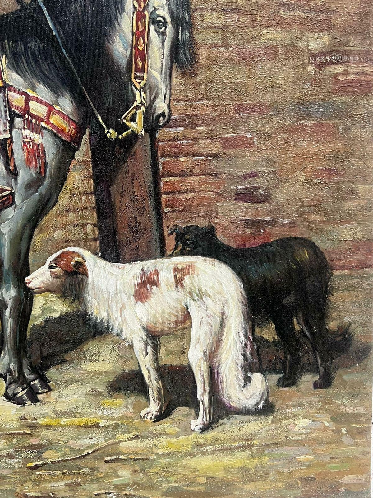 European Artistnorth African Orientalist Scene Man On Horseback With Dogs Outside City Building photo 1430.0