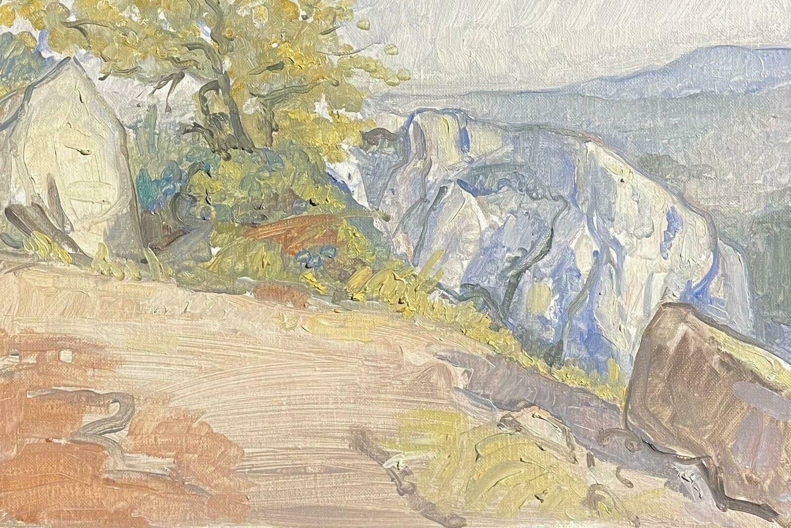 Robert Bouillefrench Oil   Provence Landscape Pastel Colors Green Ochre Landscape C. 2000