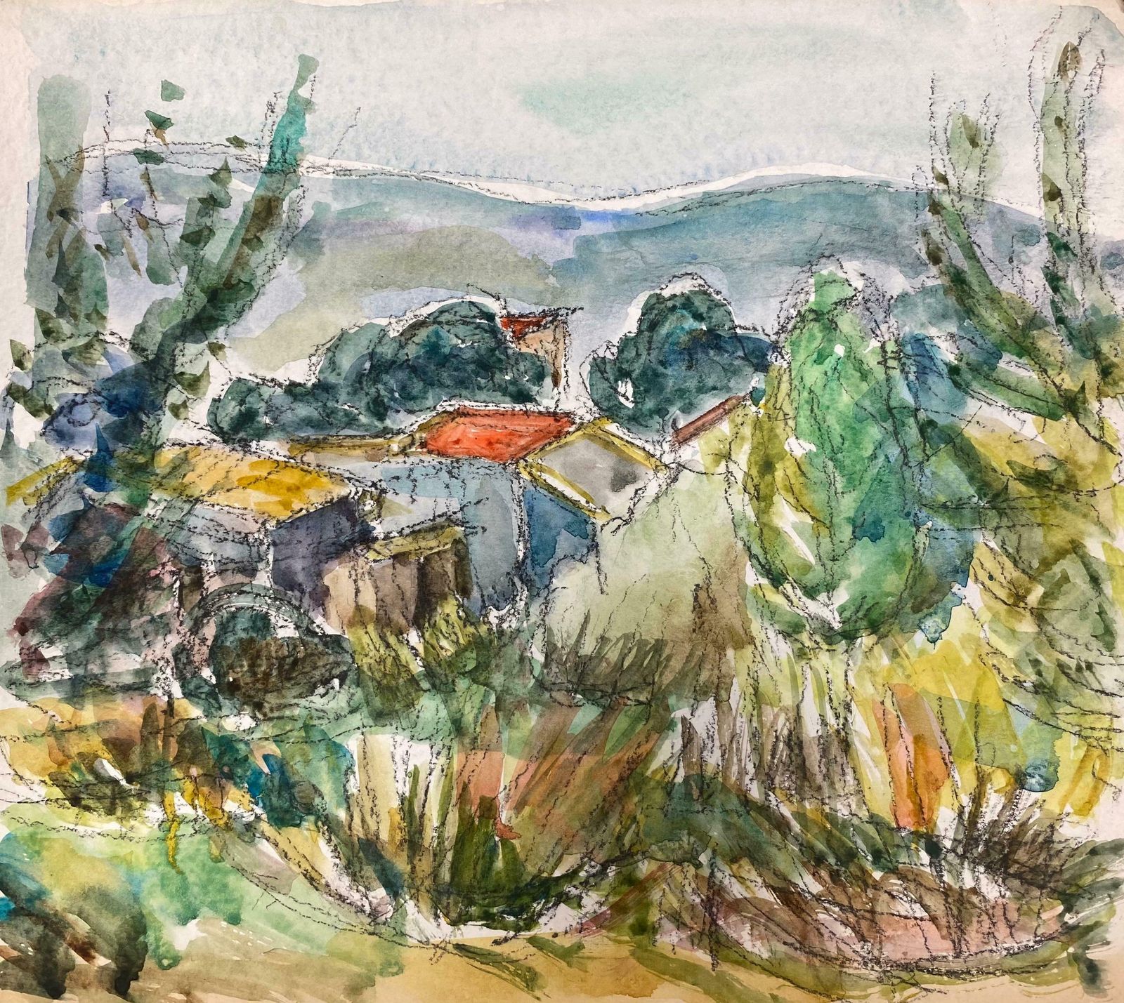 Akos Biroprovence Countryside Landscape Red Roofs French Expressionist Original Paintingc.1980s