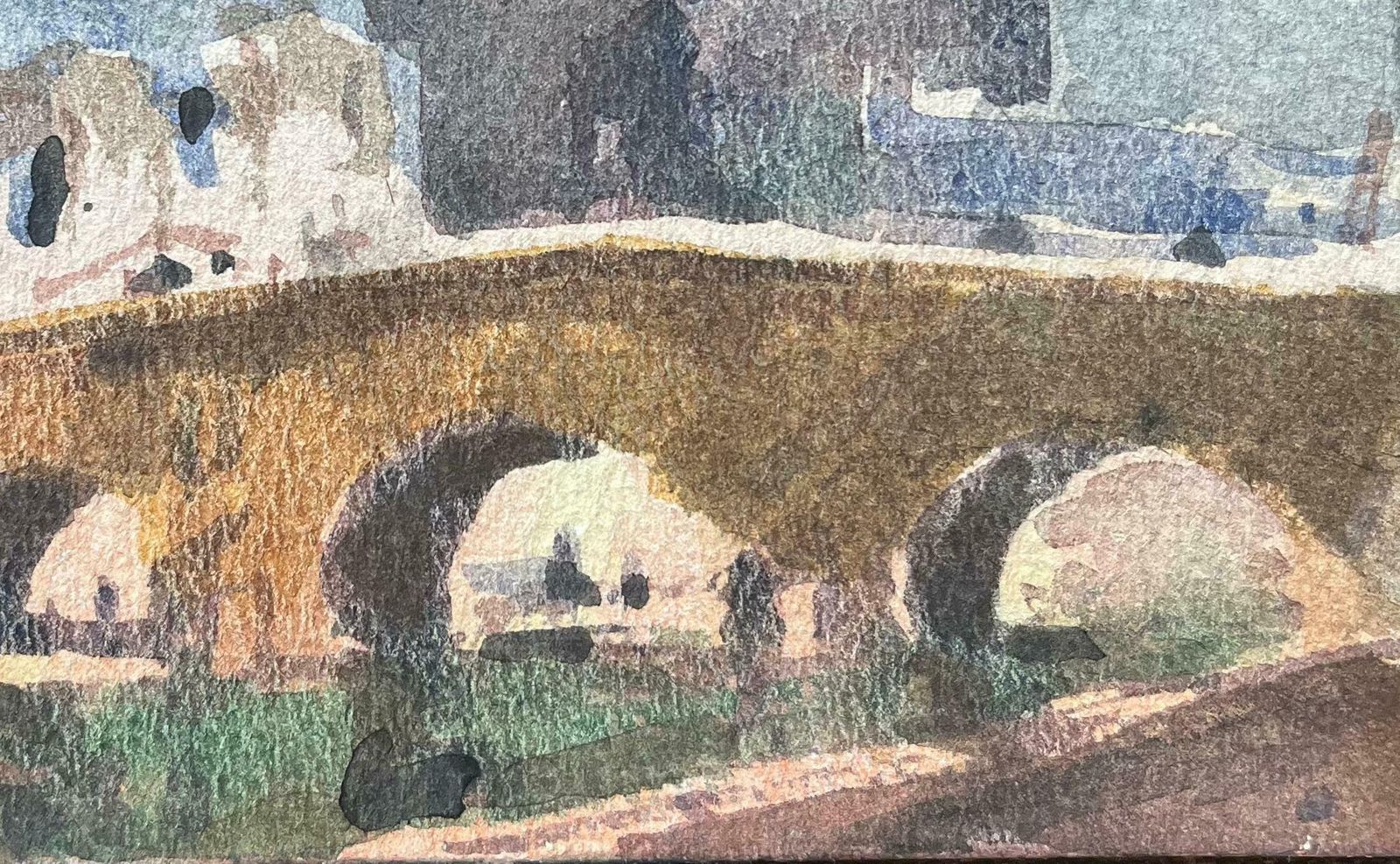 Maurice Mazeiliefrench Impressionist Watercolor Of Paris Riverbank Scene Notre Dame And Bridge20th Century photo Art