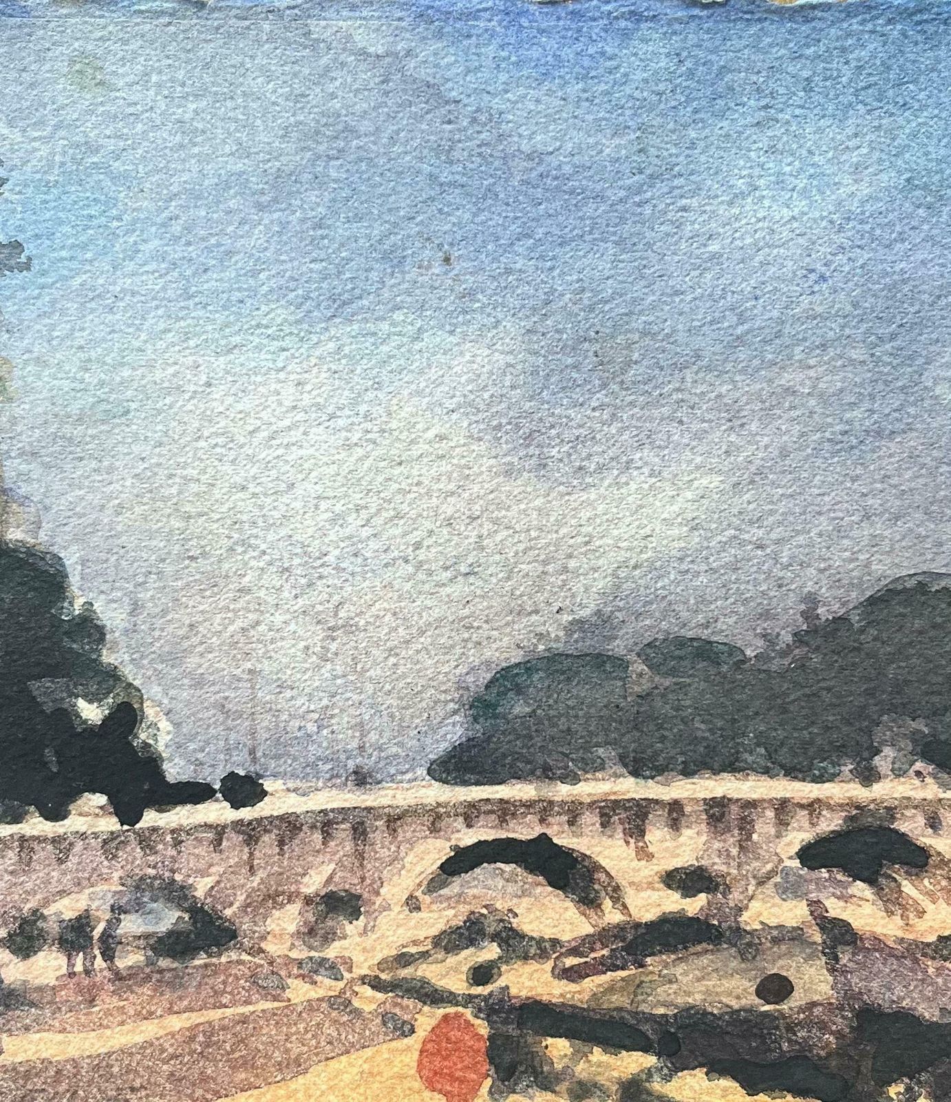 Maurice Mazeiliefrench Impressionist Watercolor Of Sunlit Parisian Bridge Over The River Seine20th Century photo 184.0