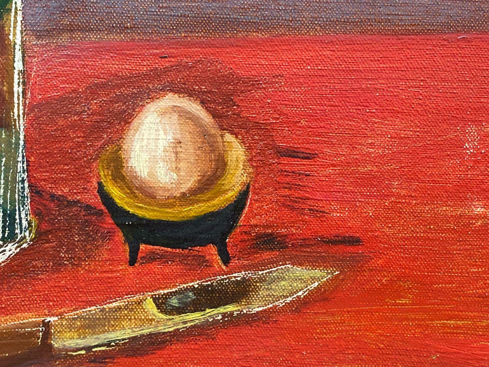 Unknownvintage French Modernist Oil   Still Life Kitchen Objects On Red Table photo for sale