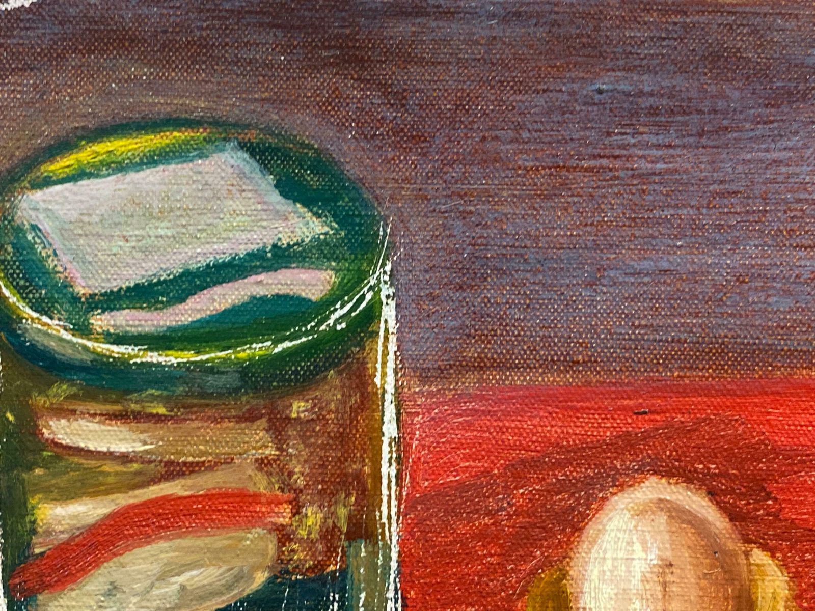 Unknownvintage French Modernist Oil   Still Life Kitchen Objects On Red Table photo 357.0