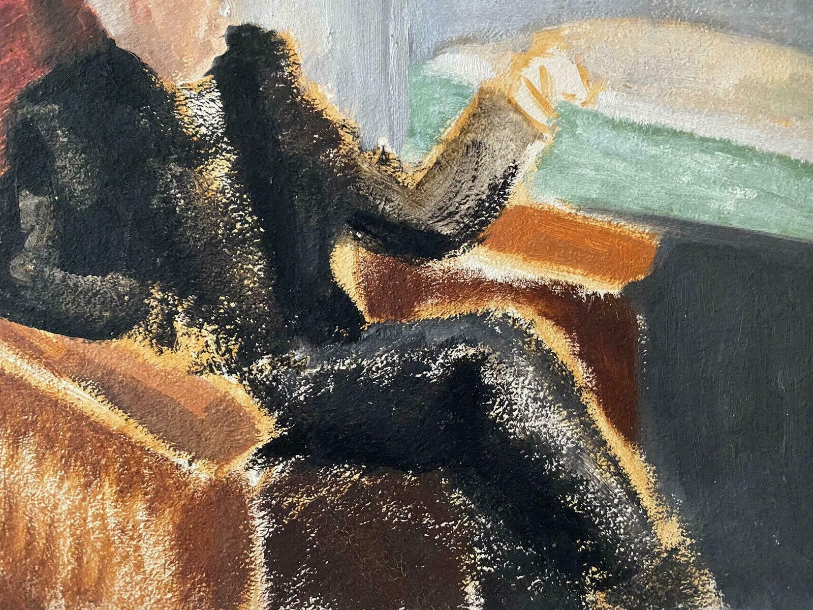 Genevieve Zondervan (1922 2013)genevieve Zondervan (1922 2013) French Oil Painting   Man Looking Out Of Windowc. 1990's photo furniture