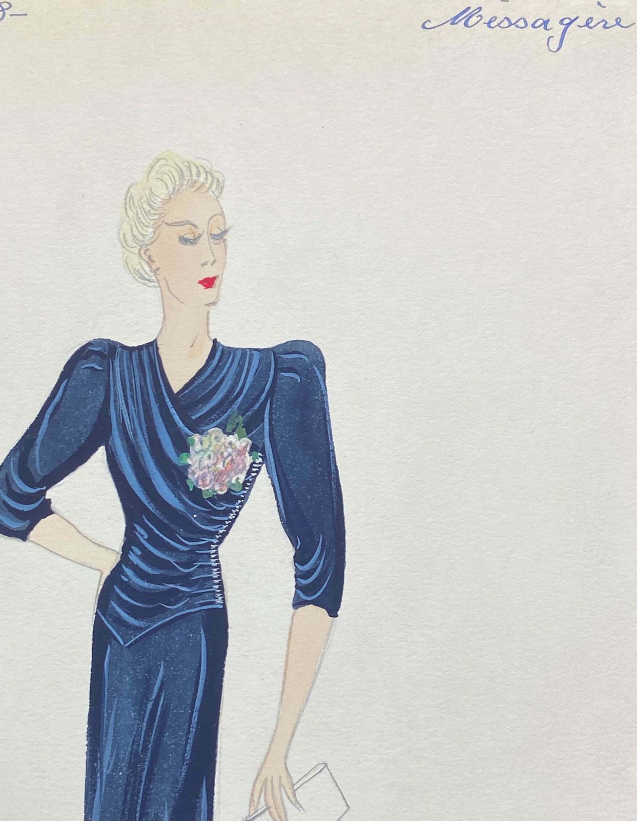 Unknown1930's Original Parisian Fashion Design Illustration Watercolor Elegant Ladyc. 1930's photo 153.0