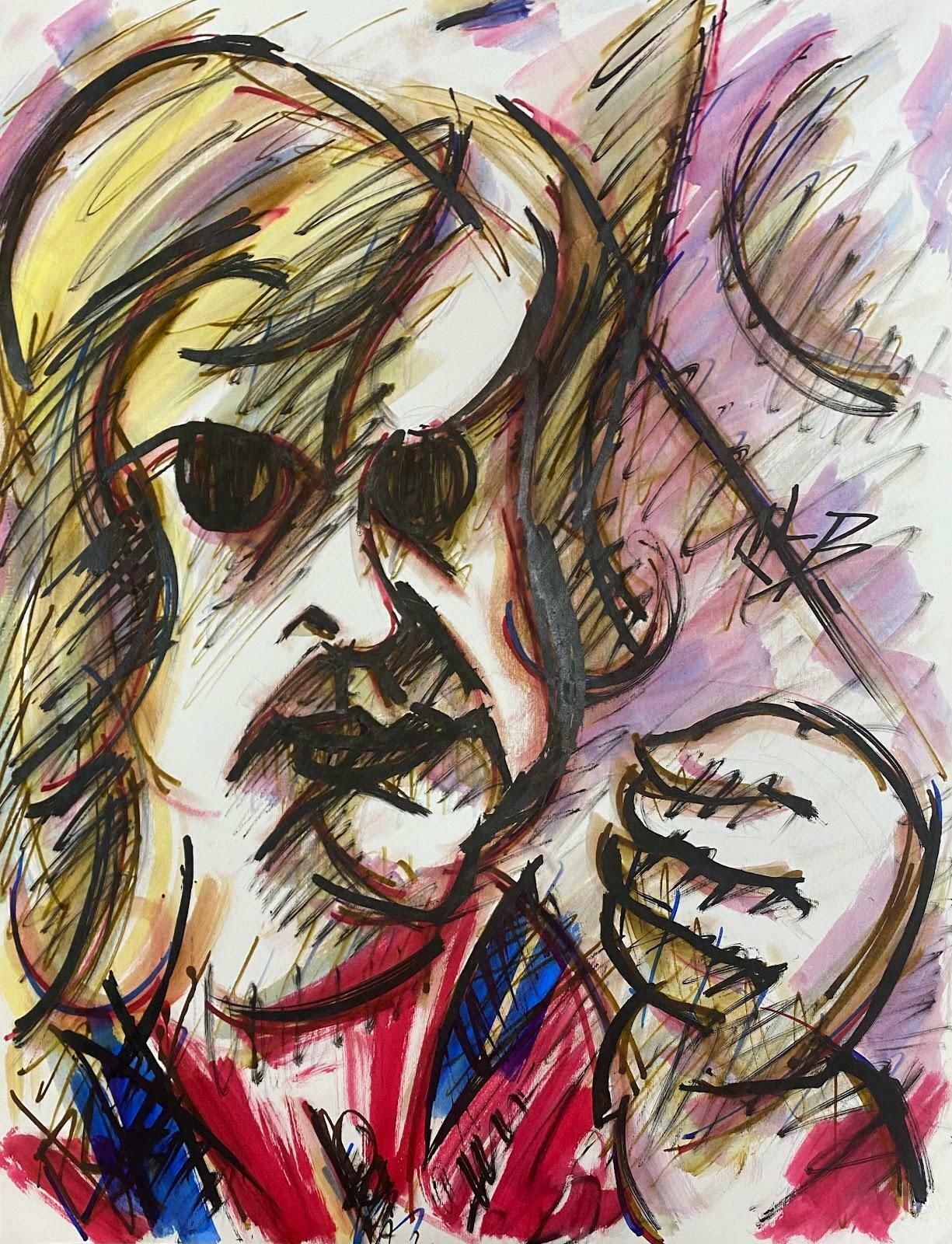 Unknown20th Century French Modernist Gouche Painting Pink Wacky Portraitc. 1980