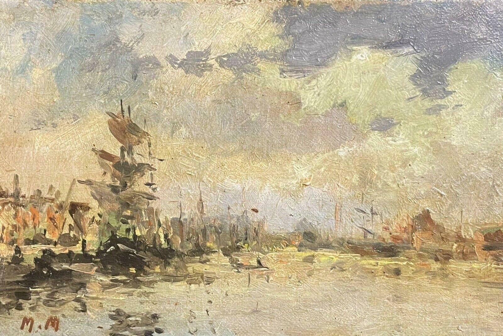 Maurice Mazeiliemaurice Mazeilie French Impressionist Signed Oil   Tall Ship In French Harbour
