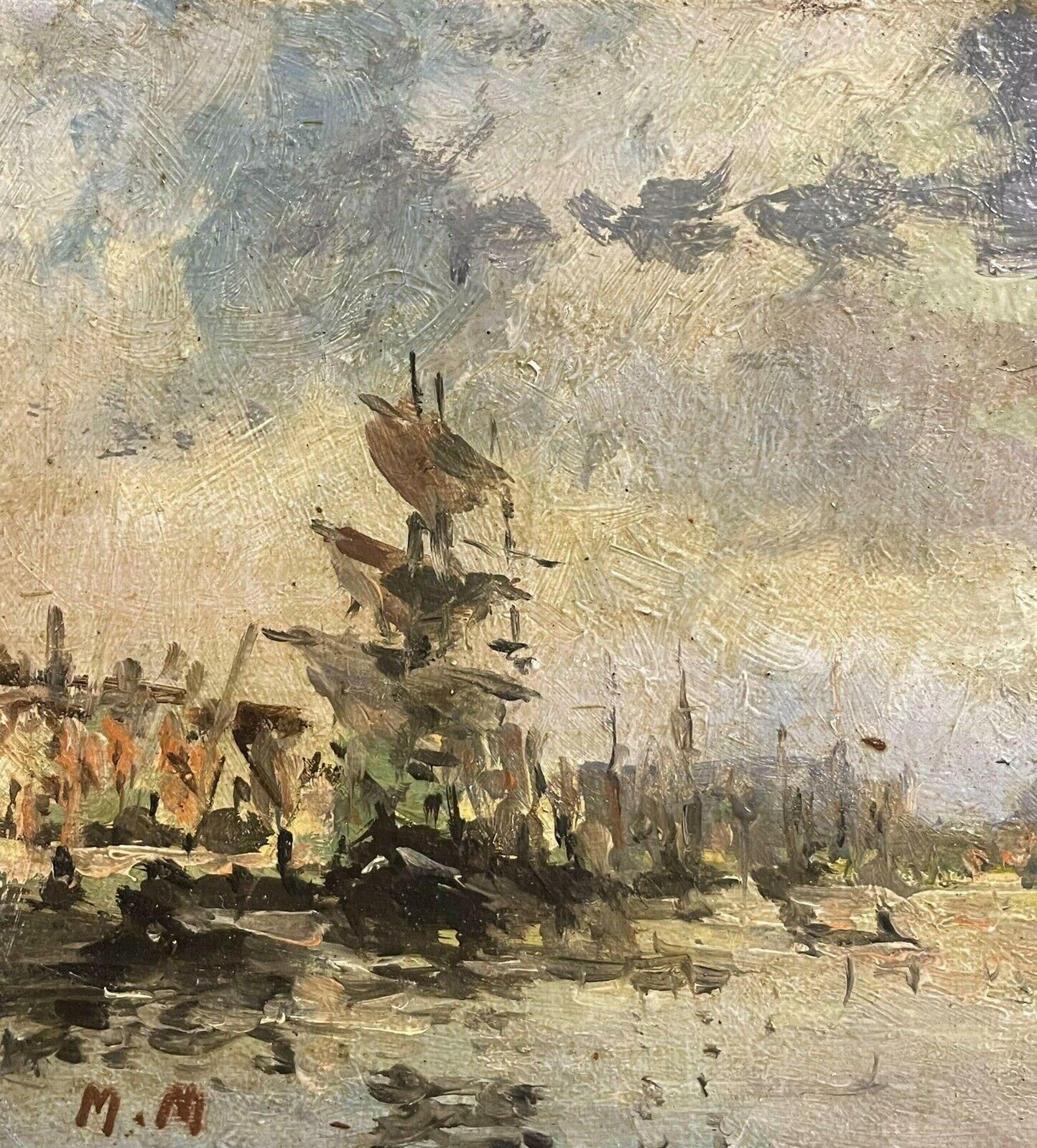 Maurice Mazeiliemaurice Mazeilie French Impressionist Signed Oil   Tall Ship In French Harbour photo vinterior