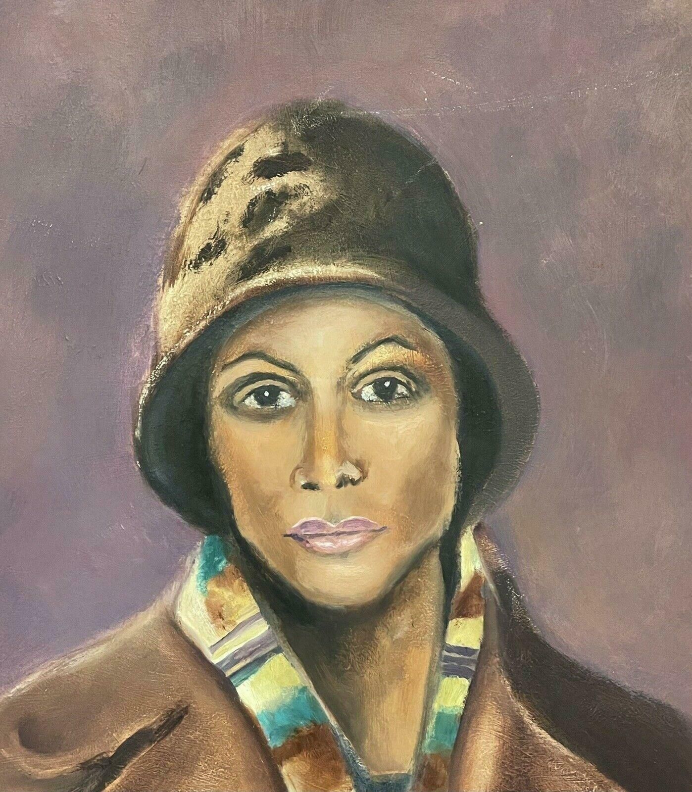 J. Mackeller Very Large Signed Oil Portrait Of Lady In Vintage Coat & Hat   Dated   Framed2005