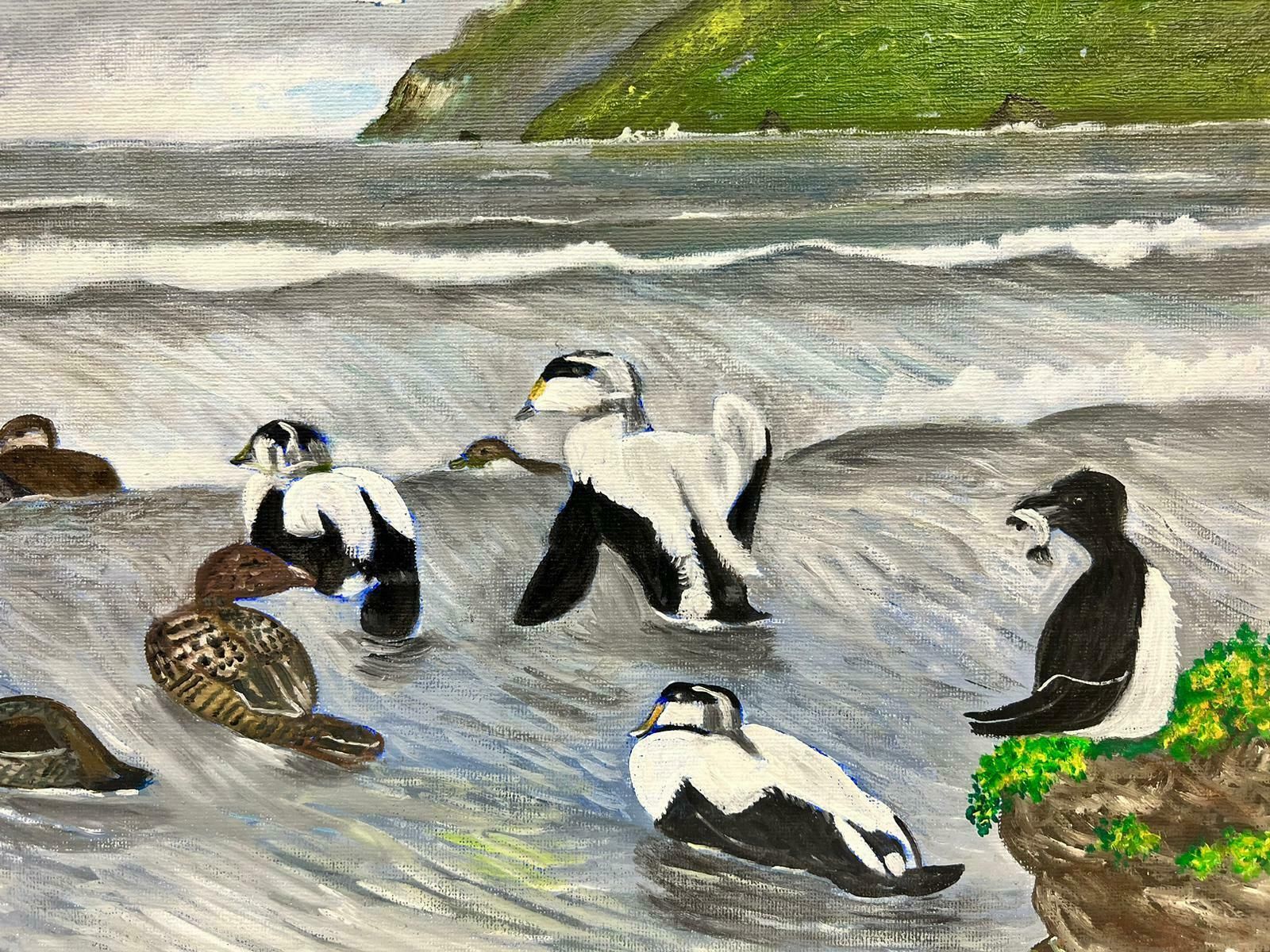 Ben Powellcontemporary British Acrylic Painting Birds Looking For Fish In Sea photo Art