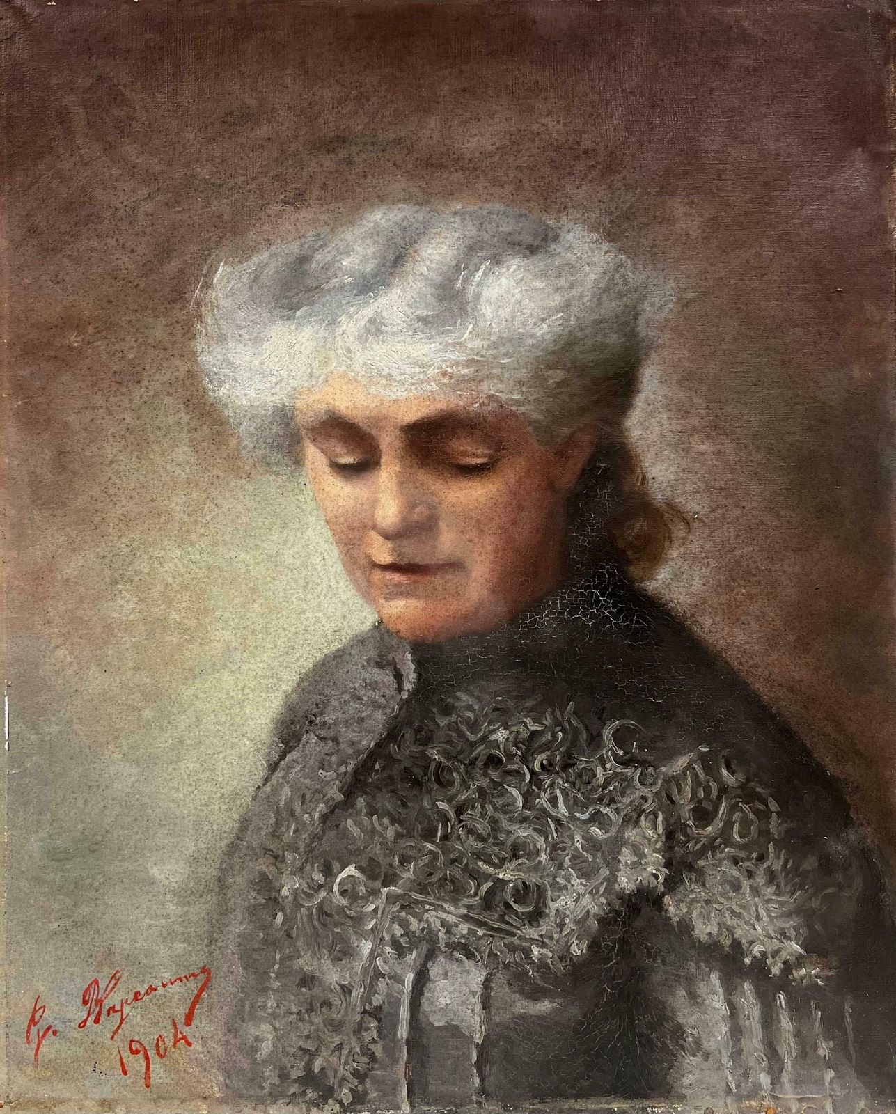 Antique Frenchfine Antique French Signed Oil Painting   Portrait Of A Lady With Grey Hair1904 photo furniture