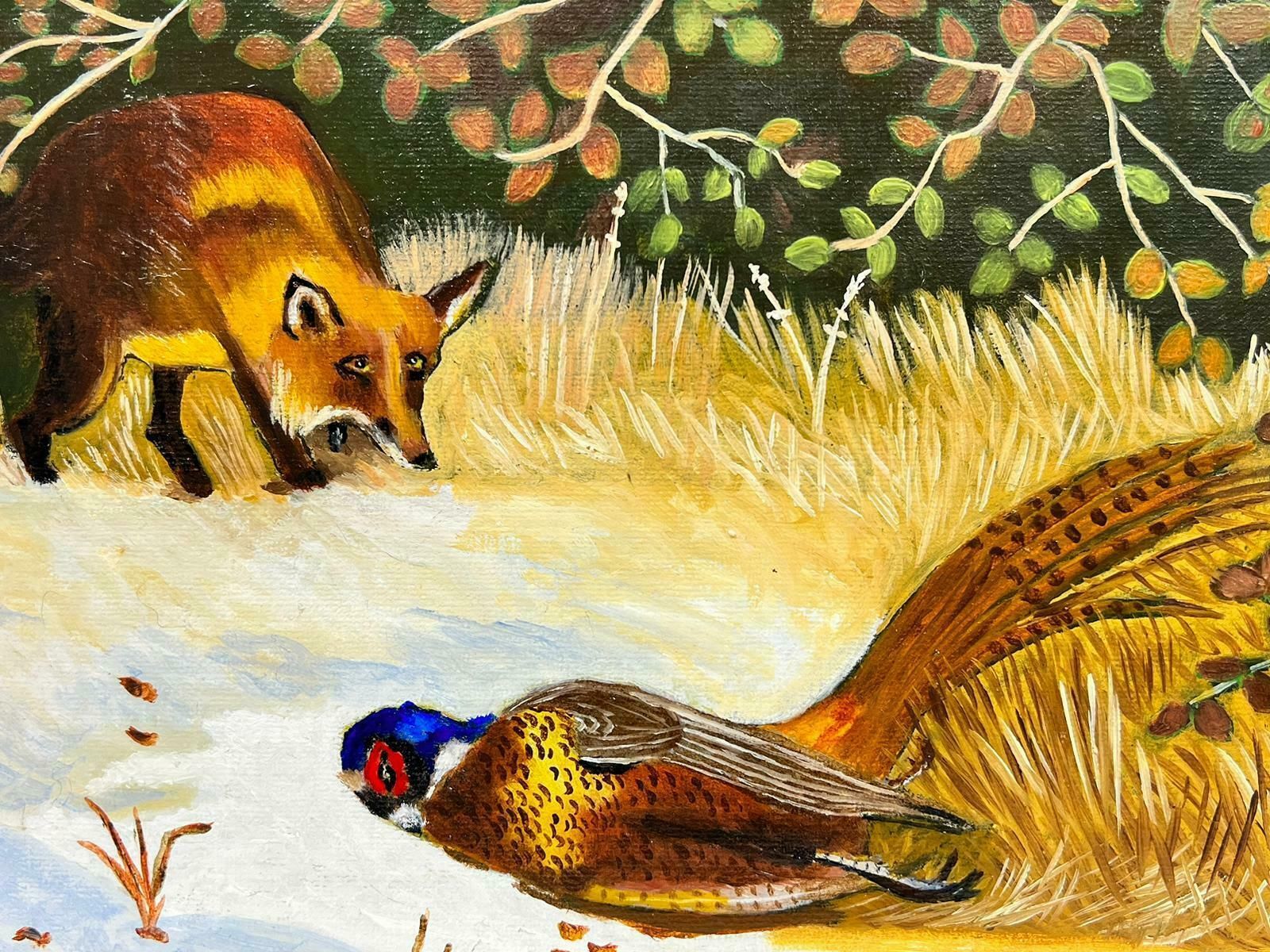 Ben Powellcontemporary British Acrylic Painting Fox And Pheasant Woodland photo Art