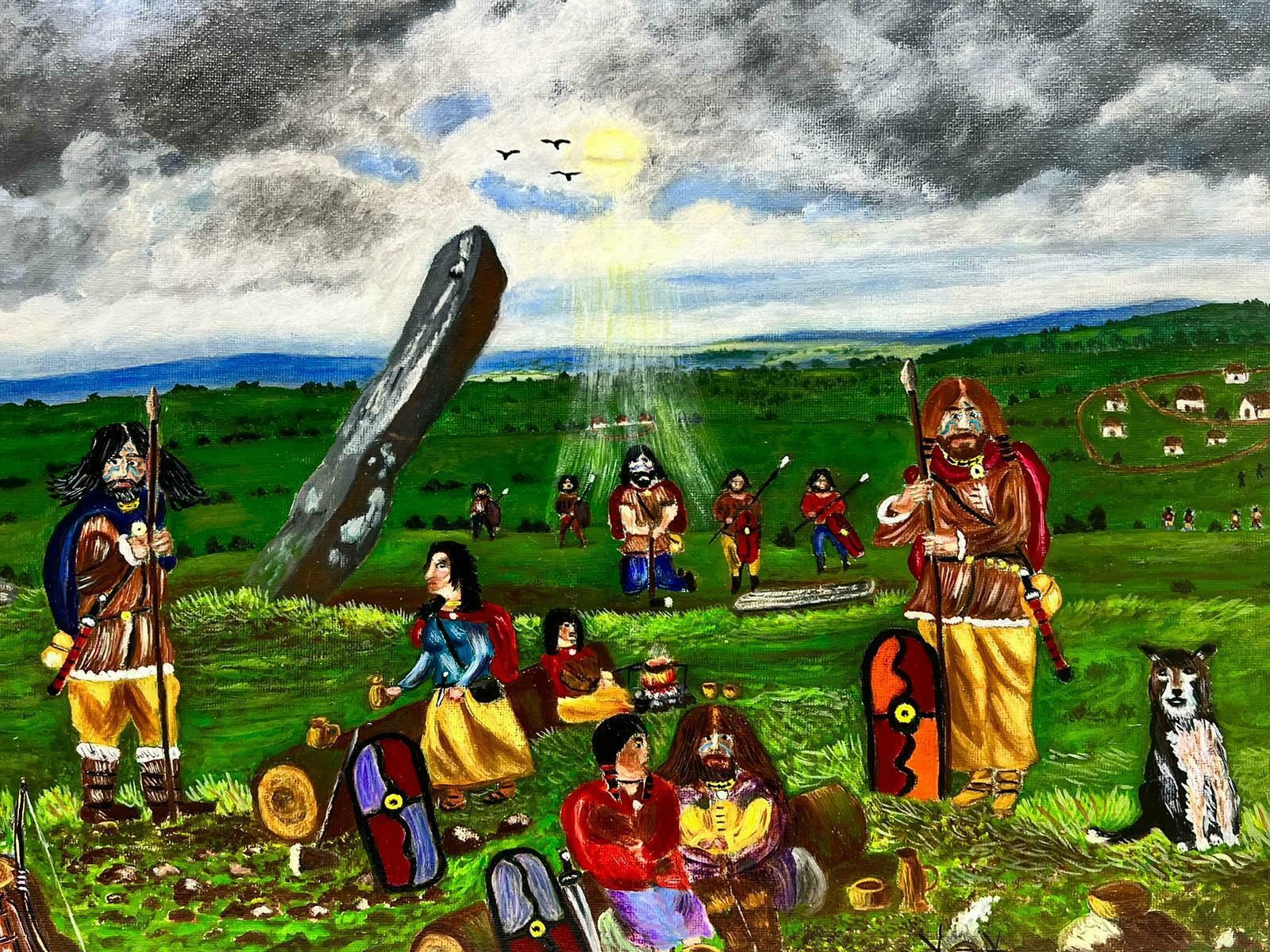 Ben Powellcontemporary British Acrylic Painting Figures In Landscape photo for sale