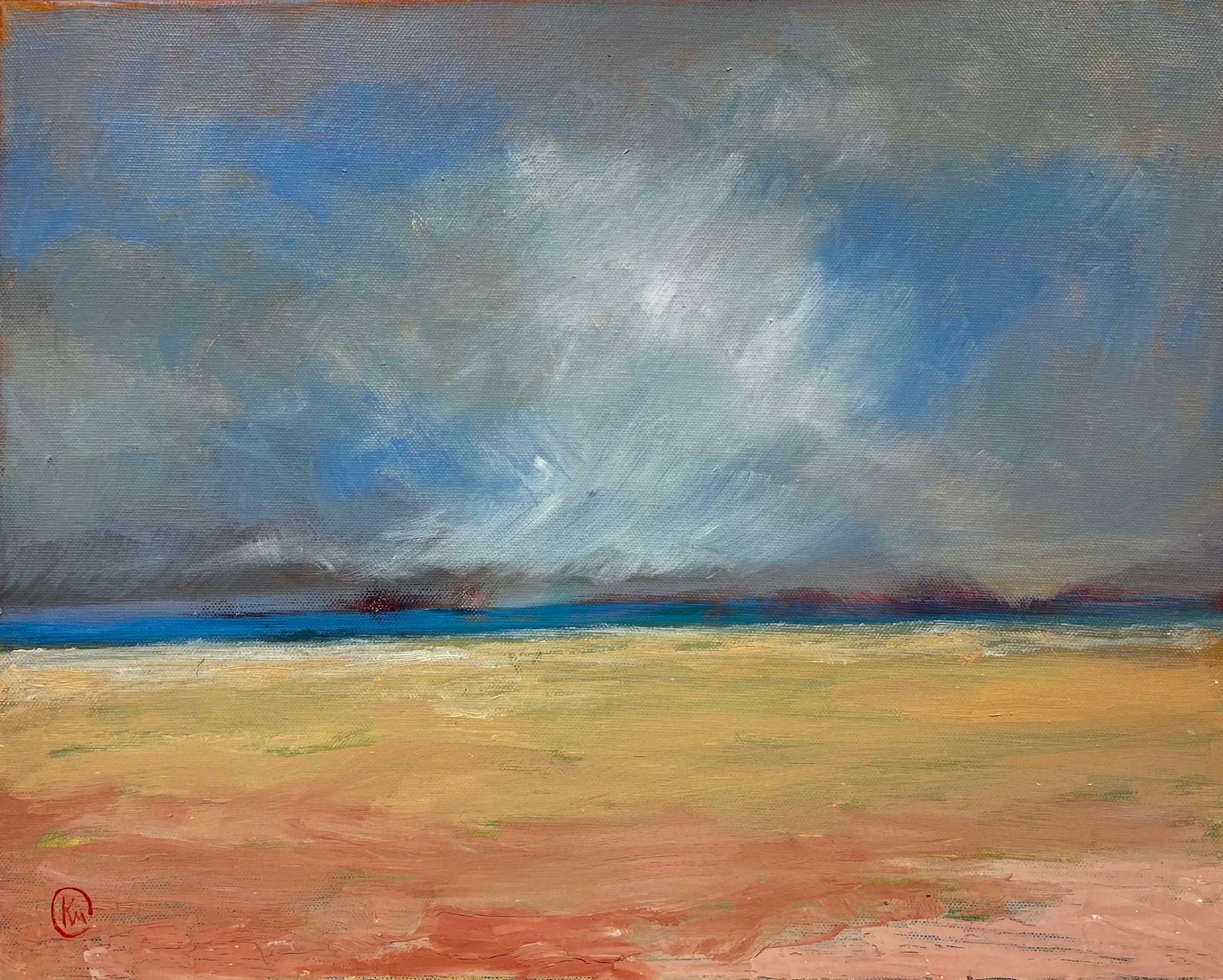 Kathleen Crowwindswept Beach Scene Blustery Skies Contemporary Modern British Painting