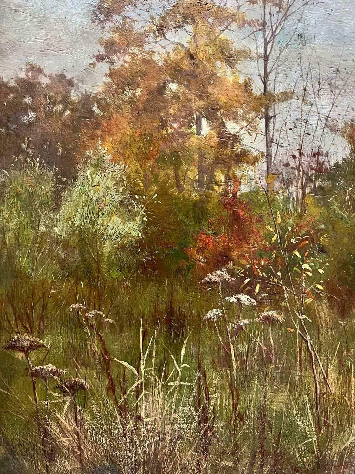 Antique English Antique Signed Victorian English Oil Autumn Woodland Landscape photo for sale