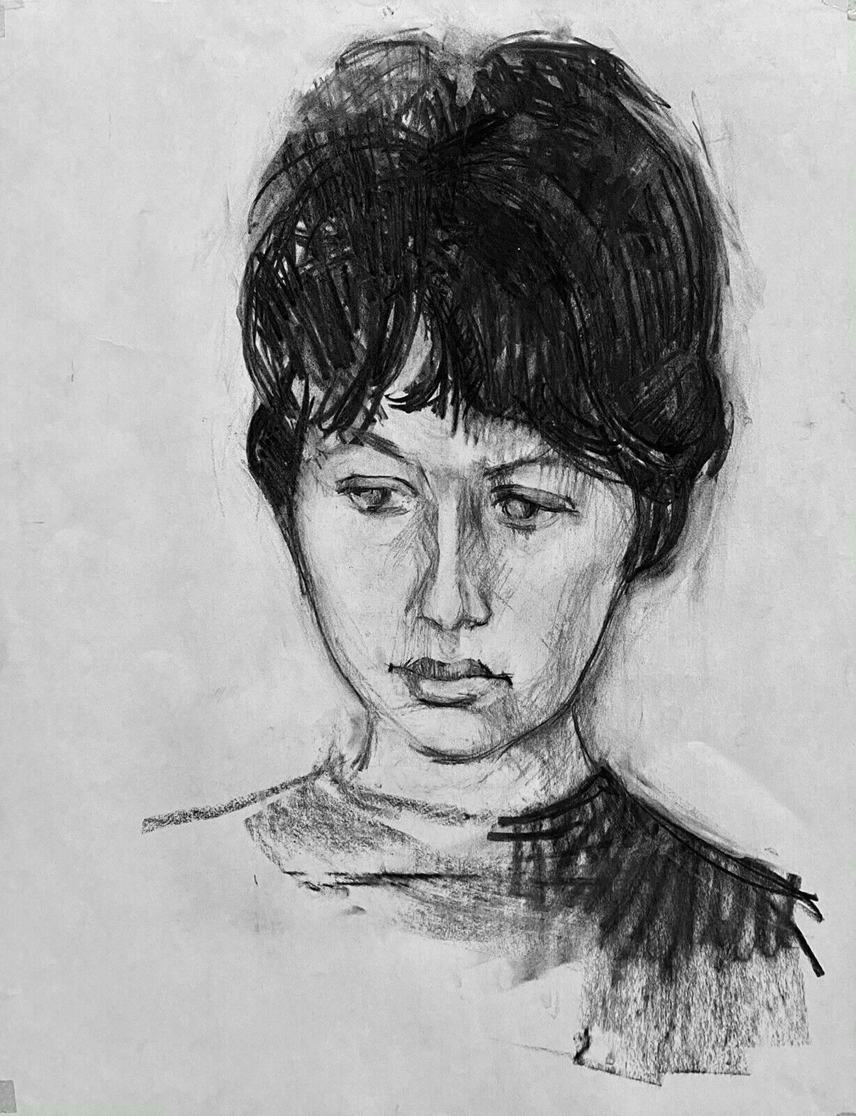 Claude Lagoucheclaude Lagouche (1943 2020) Original 1960s French Charcoal Drawing   Portraitc. 1970's photo furniture